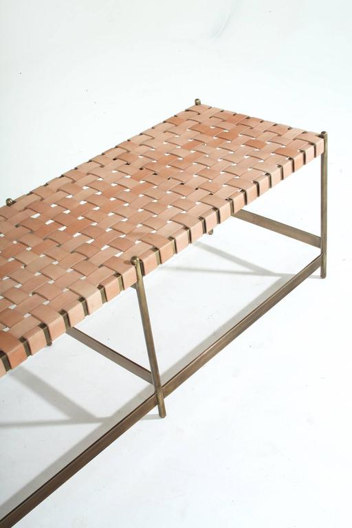 Leather Strap Metal Bench by Thomas Hayes Studio For Sale at 1stDibs