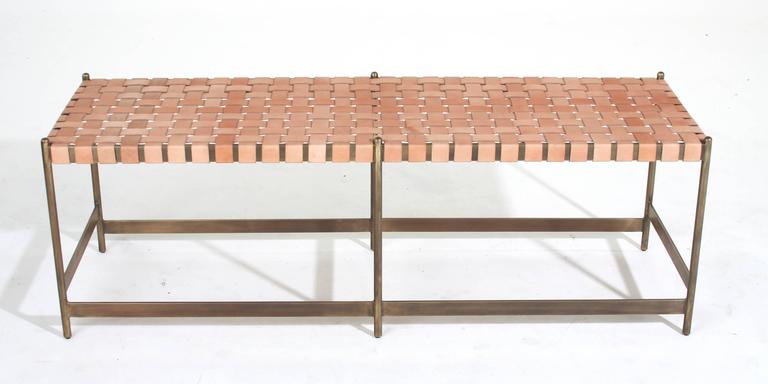 American Leather Strap Metal Bench by Thomas Hayes Studio For Sale