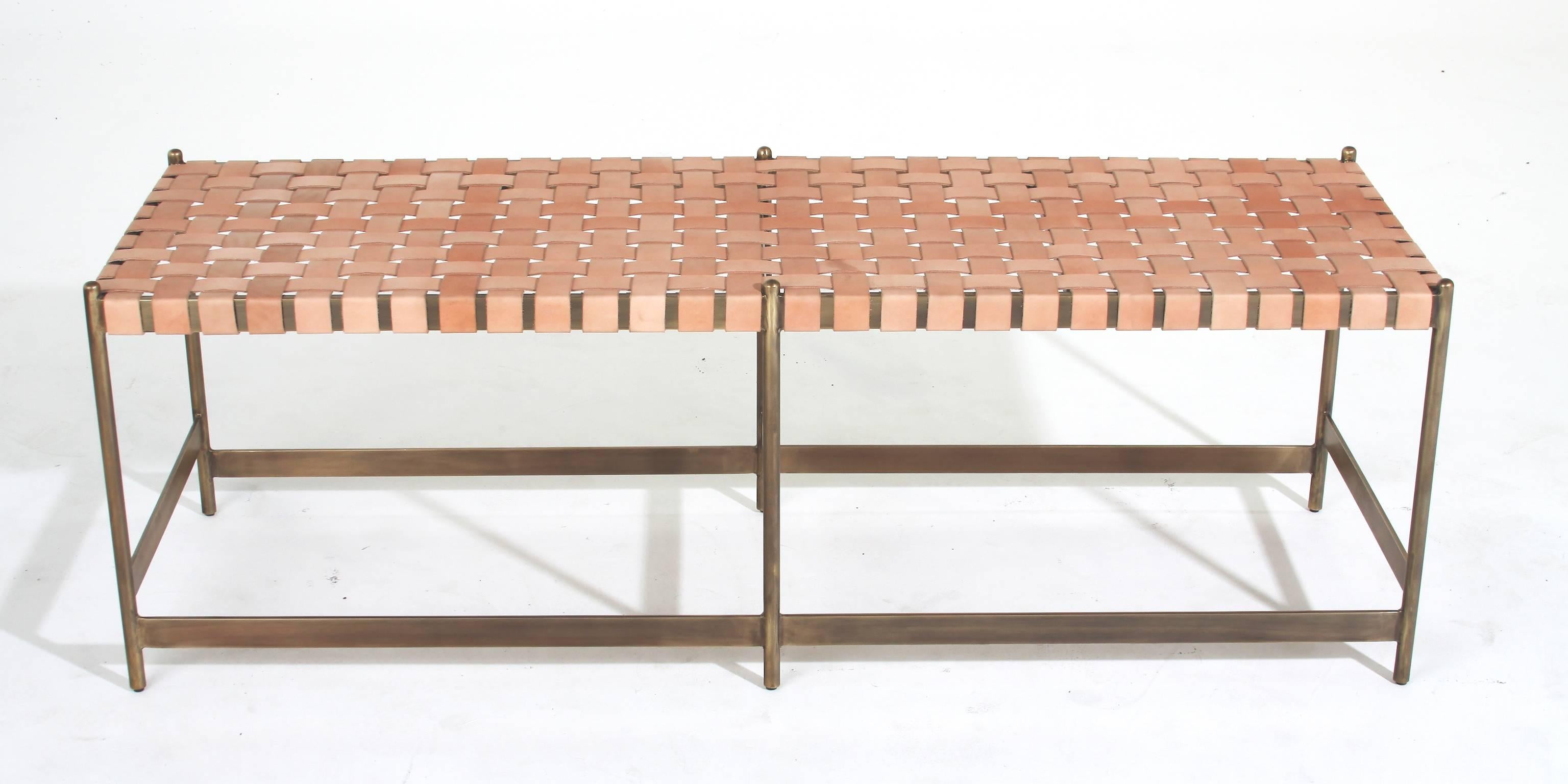 leather and metal bench