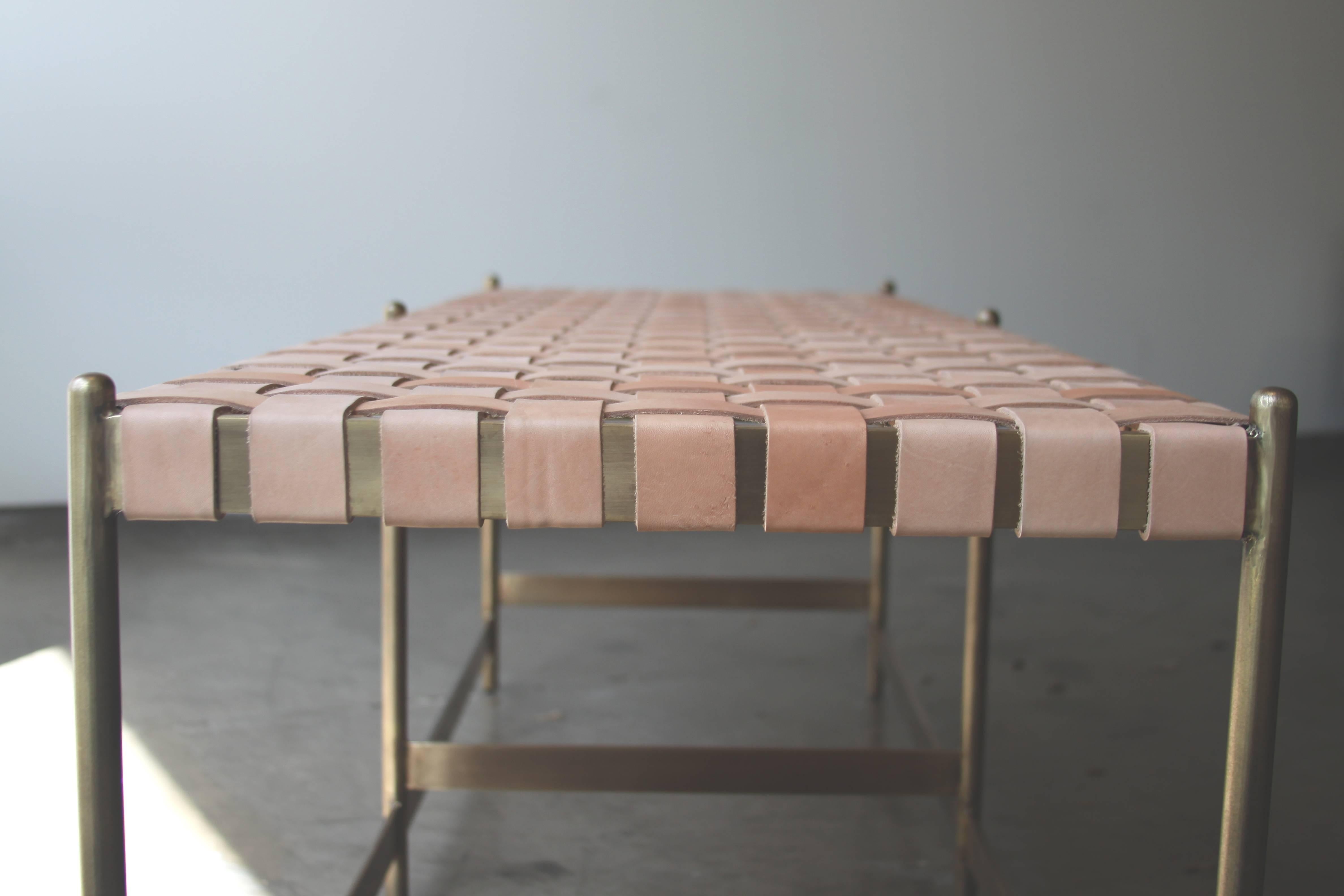 woven leather strap bench