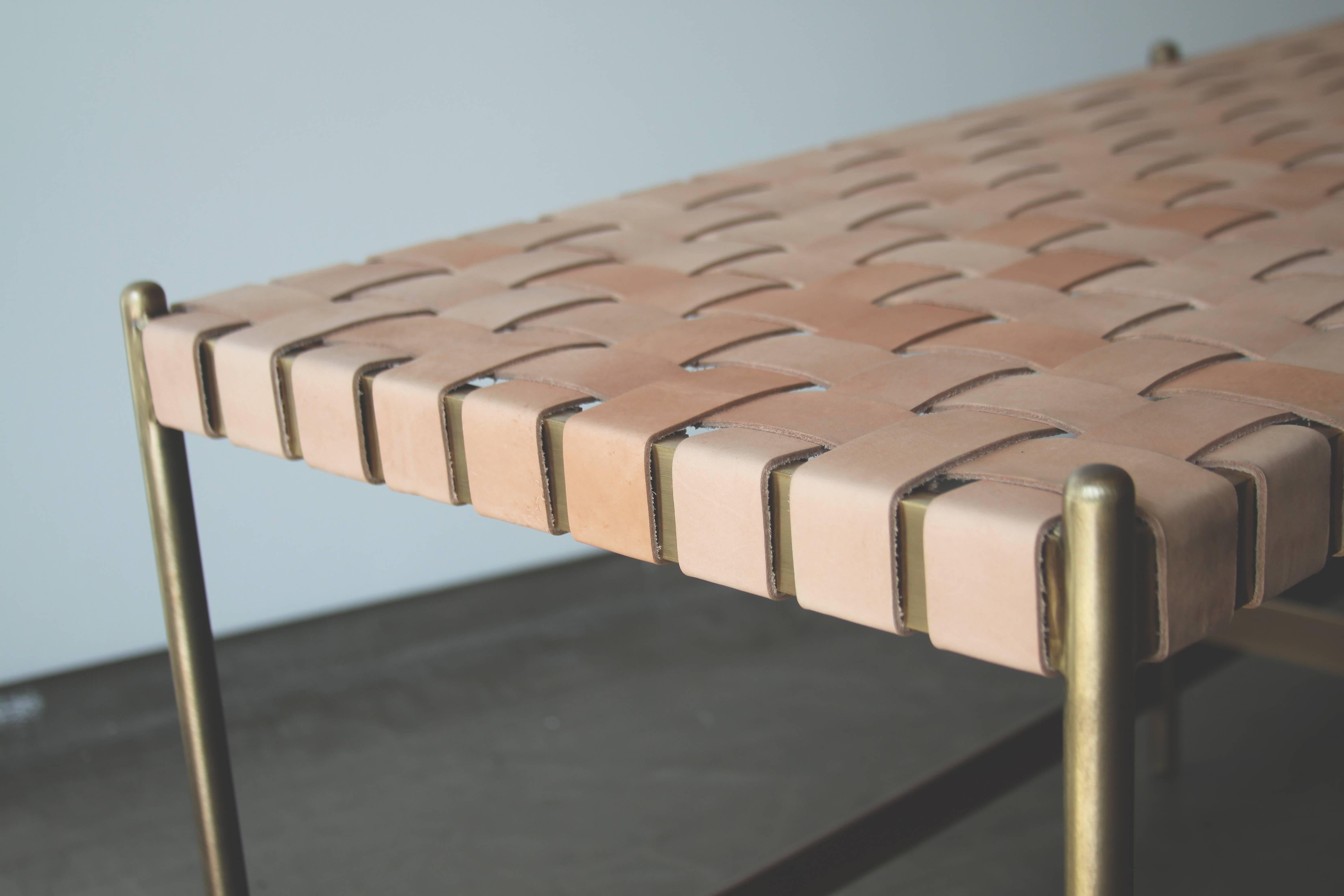 American Leather Strap Metal Bench by Thomas Hayes Studio For Sale
