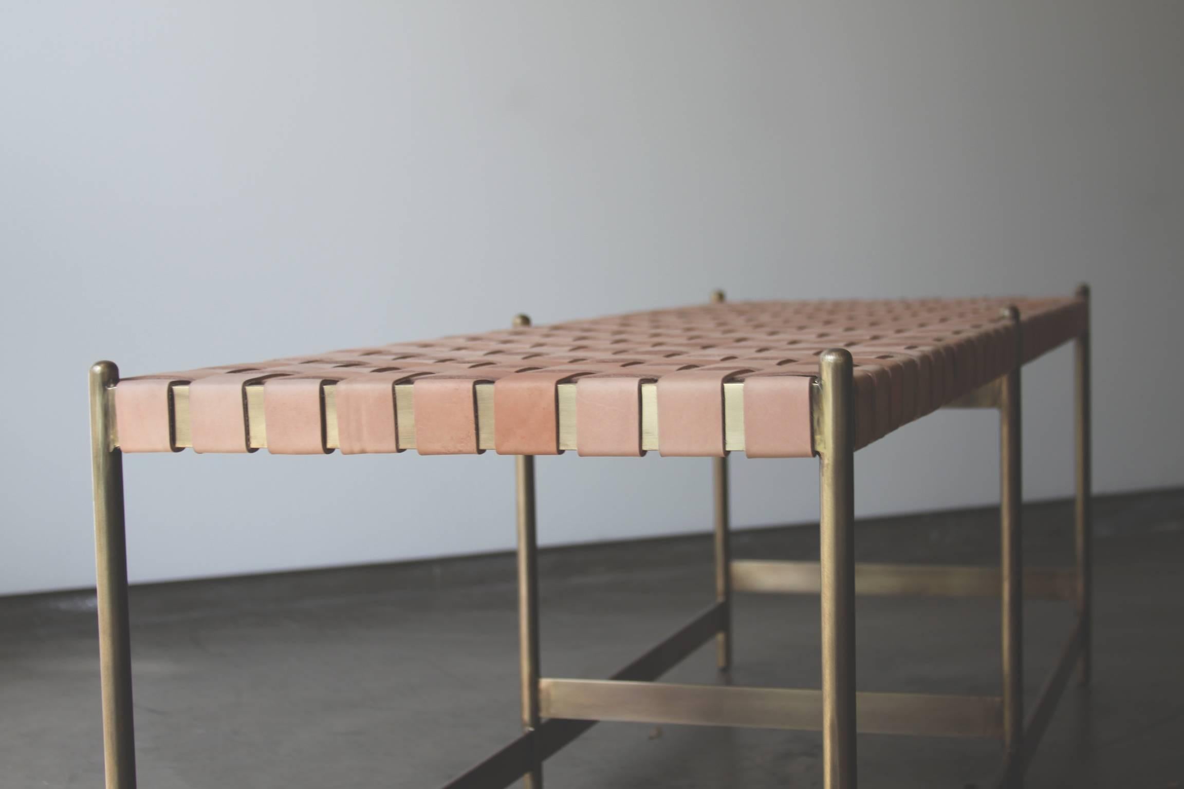 Leather Strap Metal Bench by Thomas Hayes Studio In Excellent Condition For Sale In Hollywood, CA