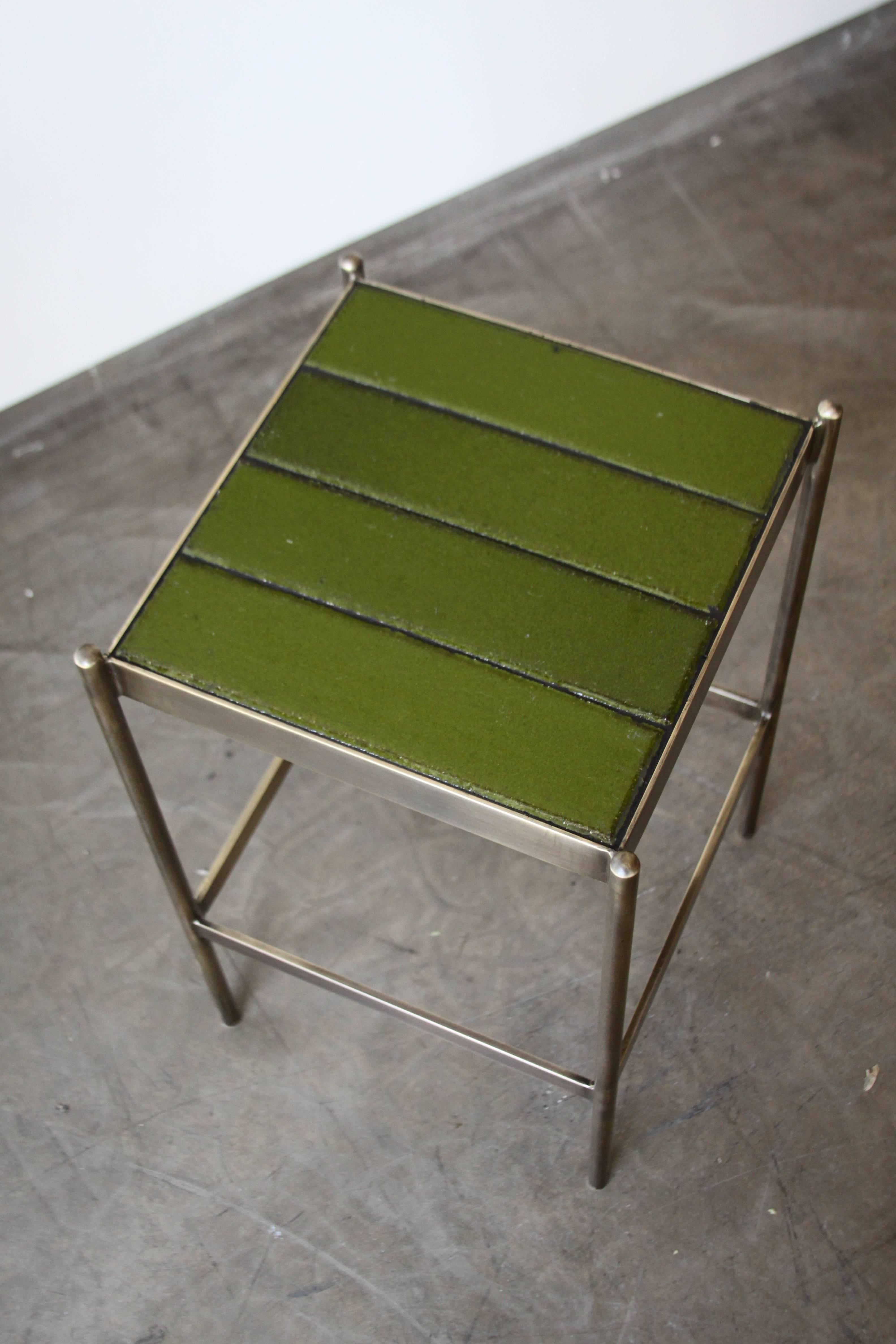 The Tile Side Table by Thomas Hayes Studio - Brass Frame In Excellent Condition For Sale In Hollywood, CA