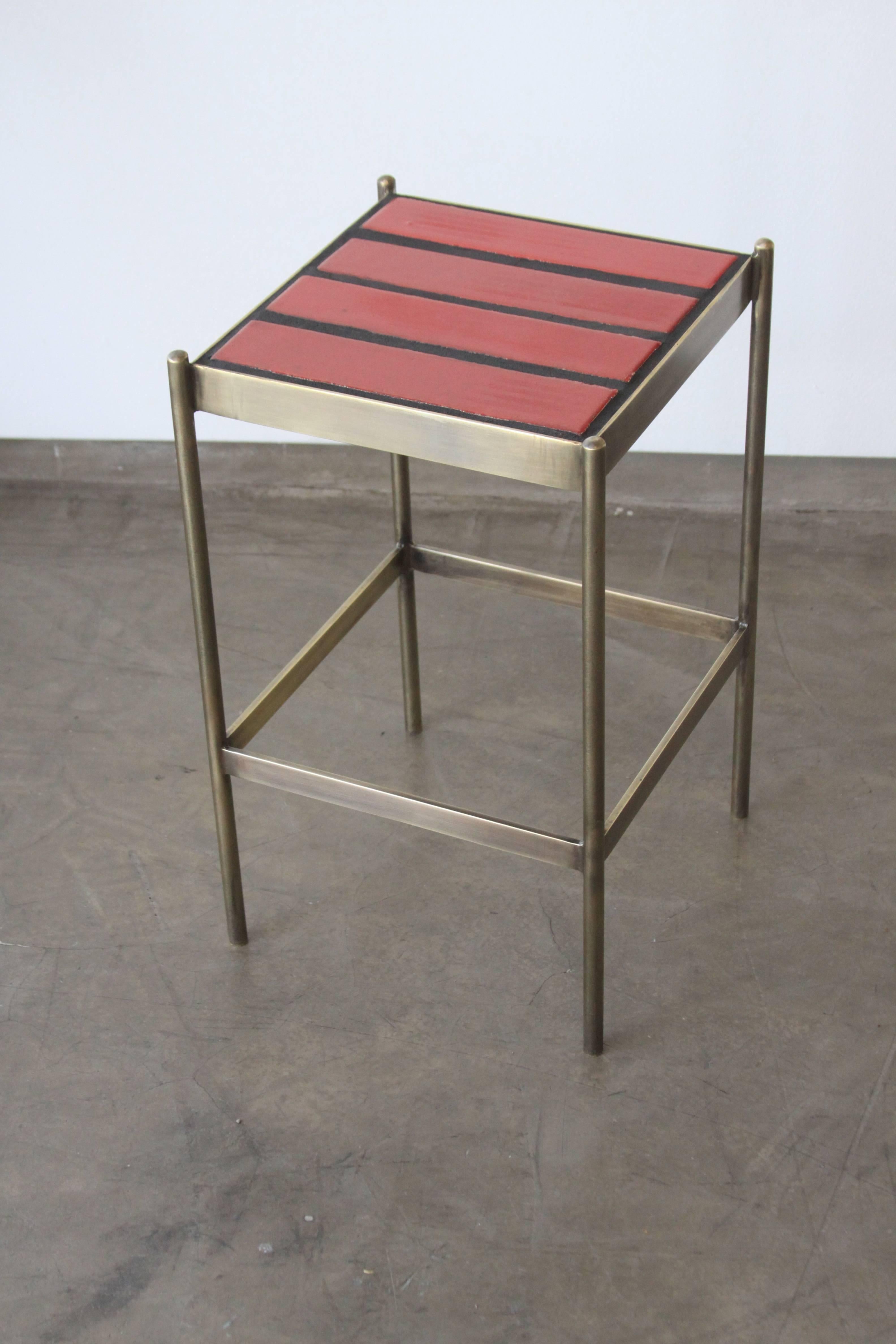 Contemporary The Tile Side Table by Thomas Hayes Studio - Brass Frame For Sale