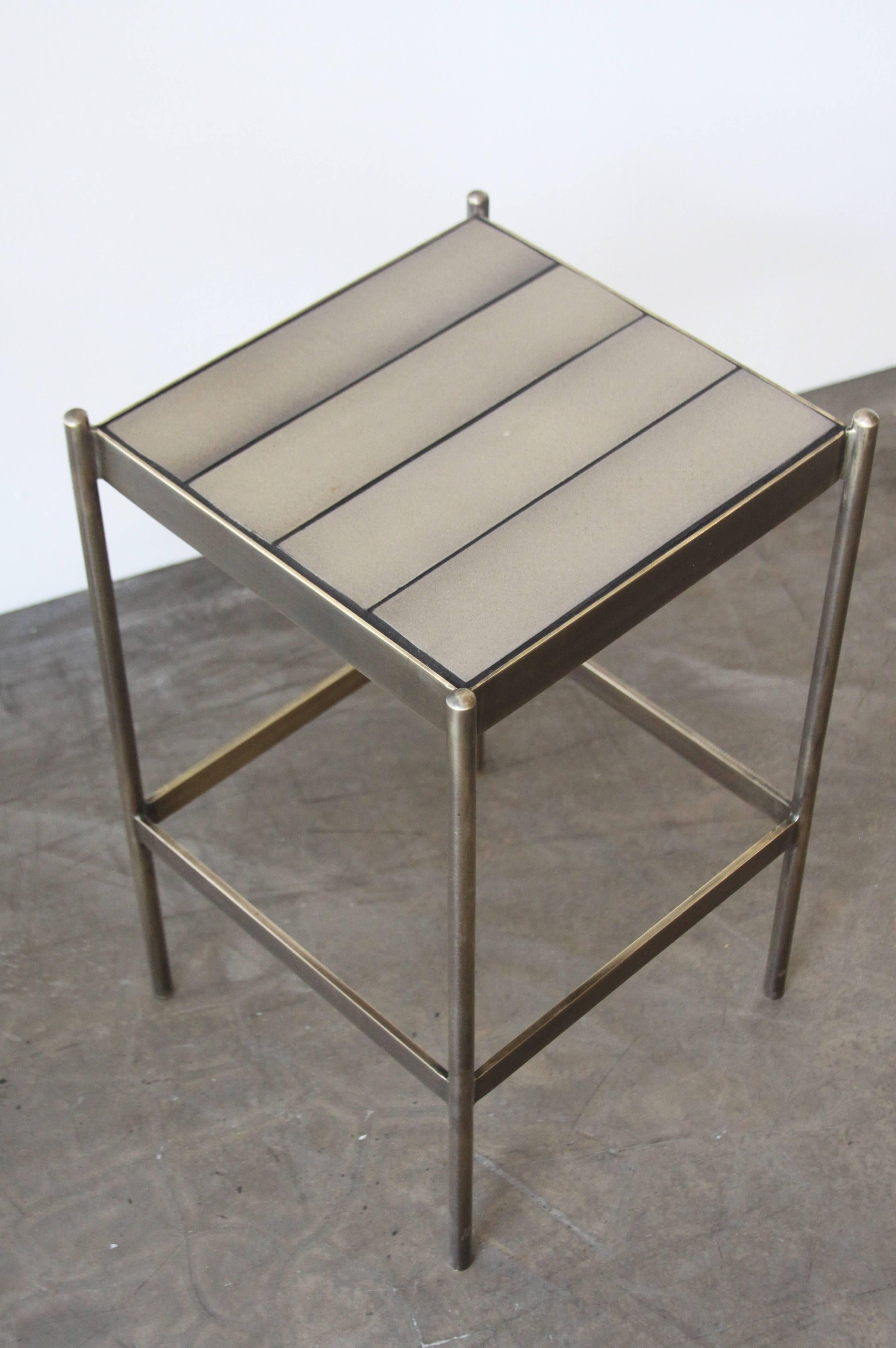 Mid-Century Modern The Tile Side Table by Thomas Hayes Studio - Brass Frame For Sale