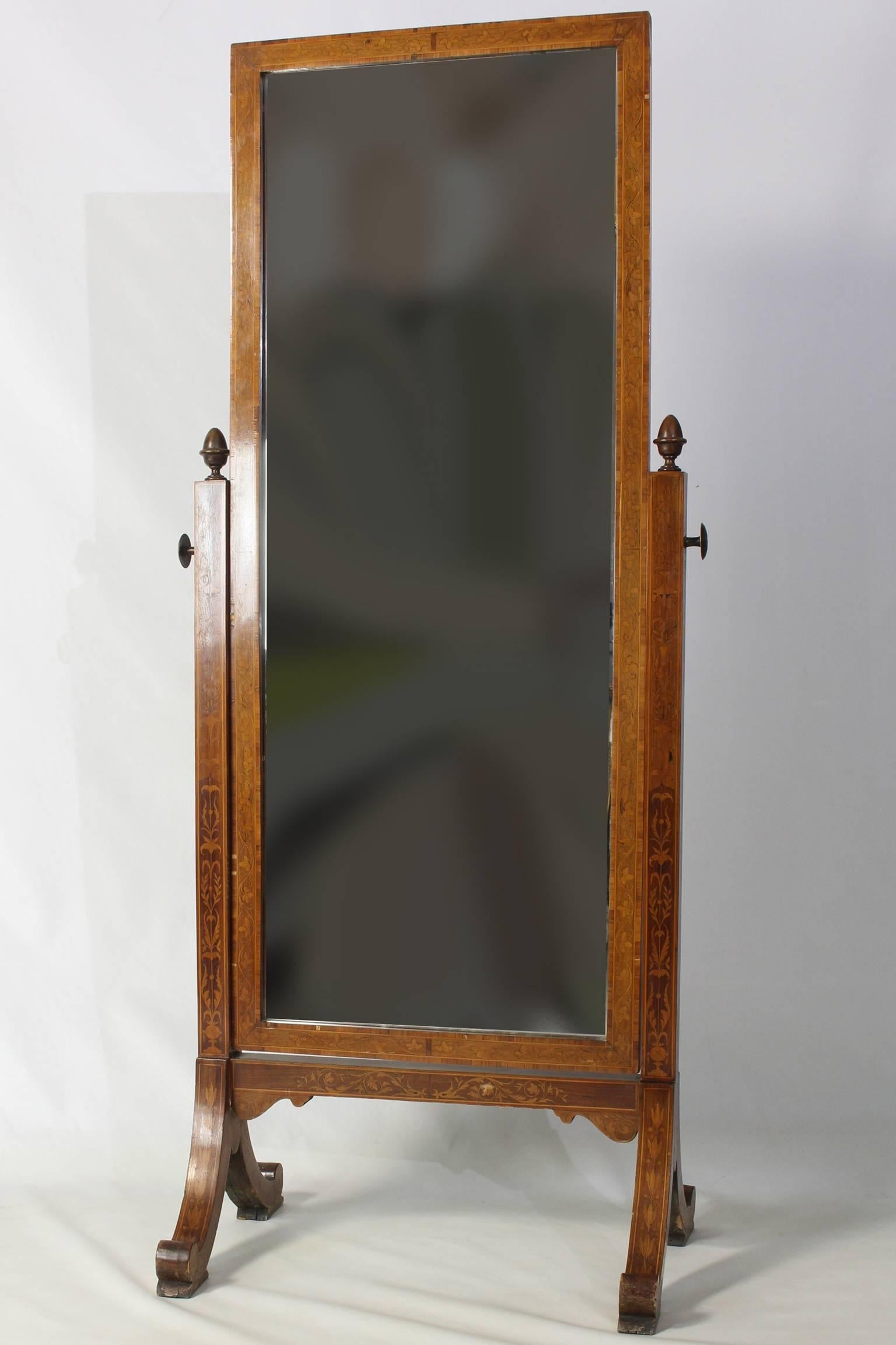 European 19th Century Continental Fruitwood Cheval Mirror