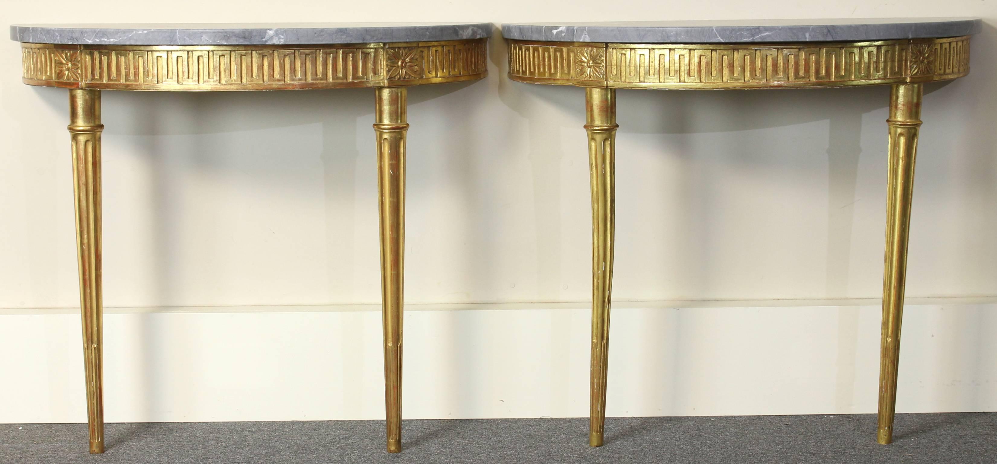 Pair of French Directoire Demilune Consoles In Good Condition In Kilmarnock, VA