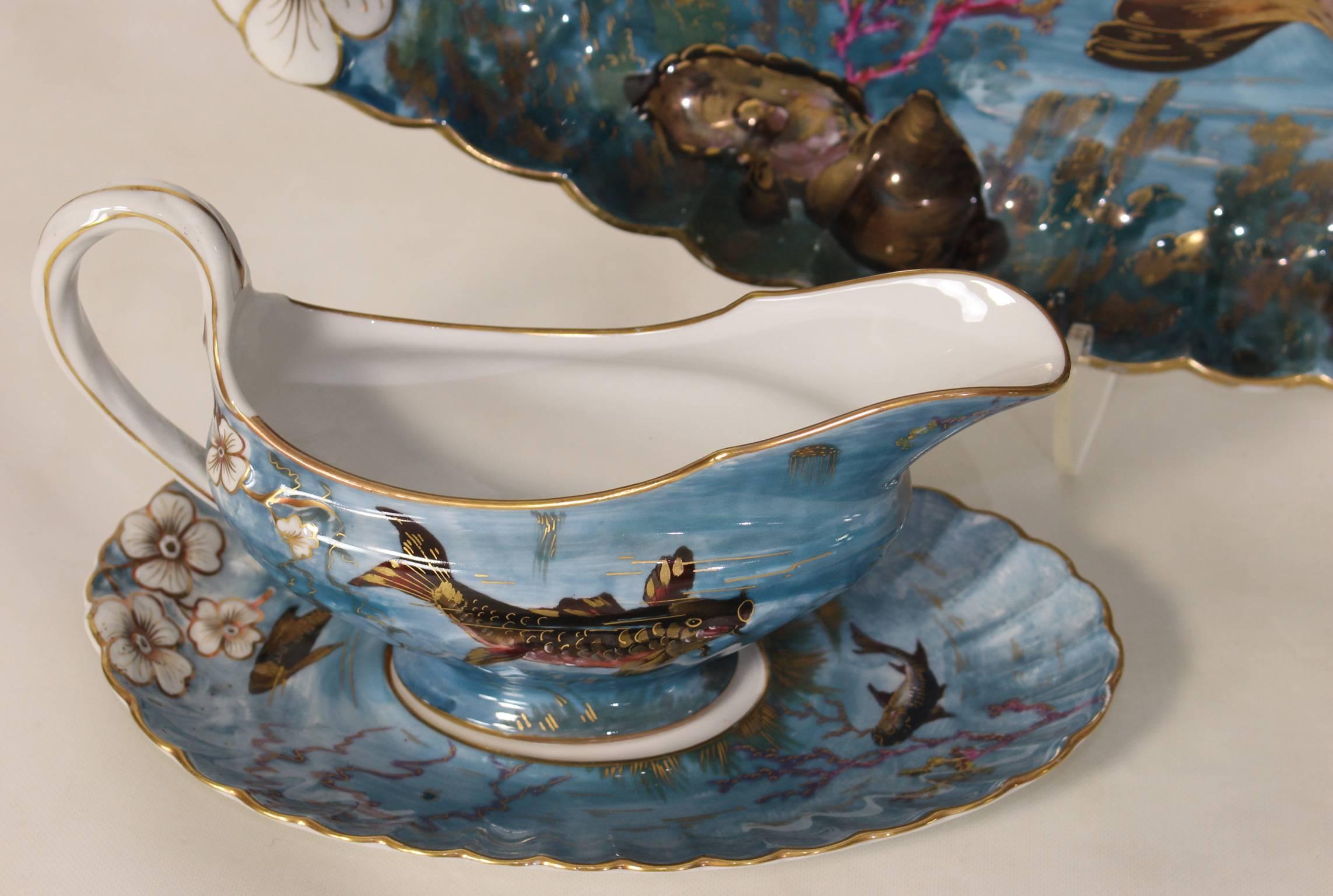 French Limoges Hand-Painted Fish Service