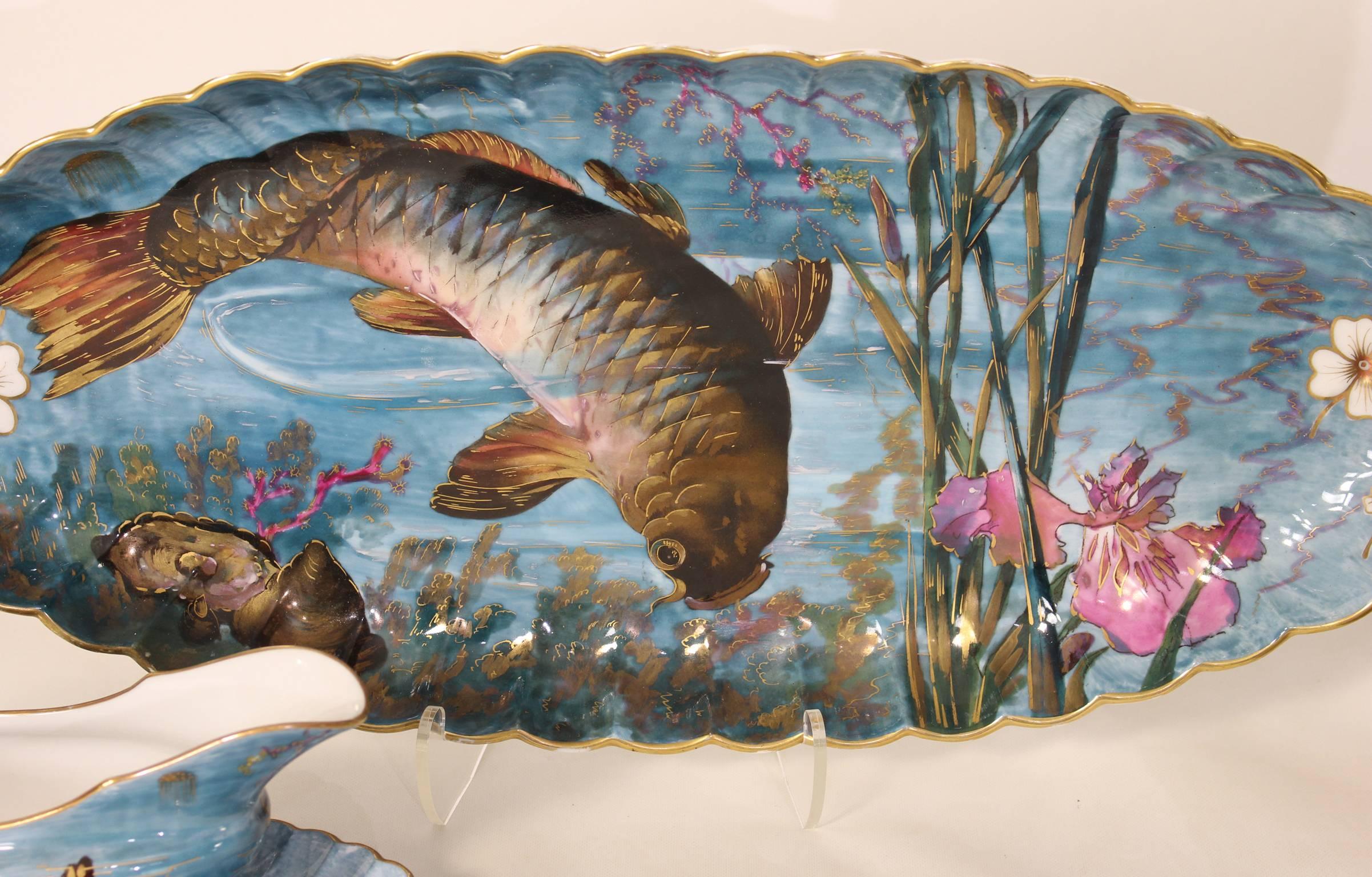 Aesthetic Movement Limoges Hand-Painted Fish Service