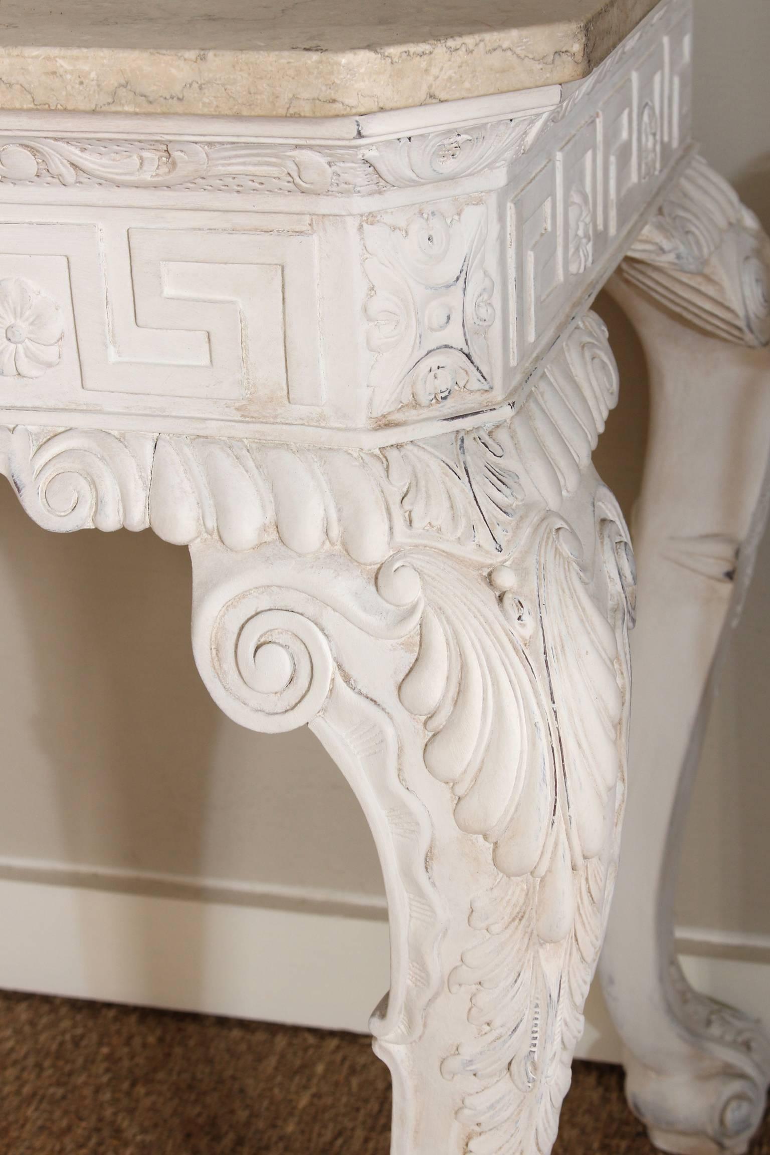 George III Style Marble Top Carved and Painted Console Table 2