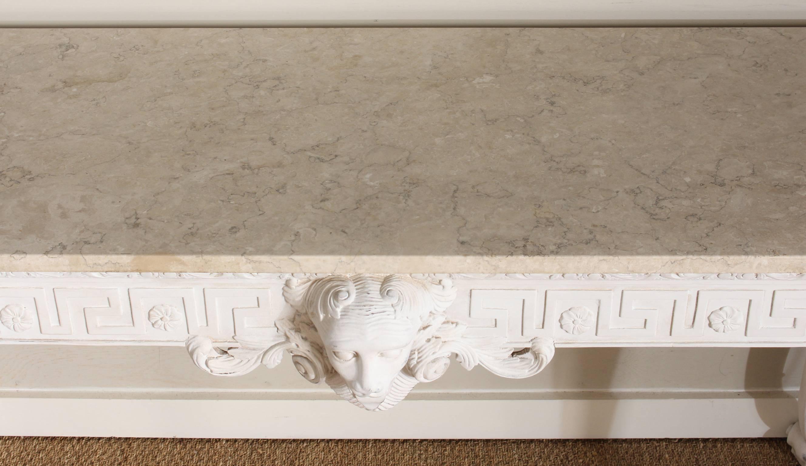 20th Century George III Style Marble Top Carved and Painted Console Table