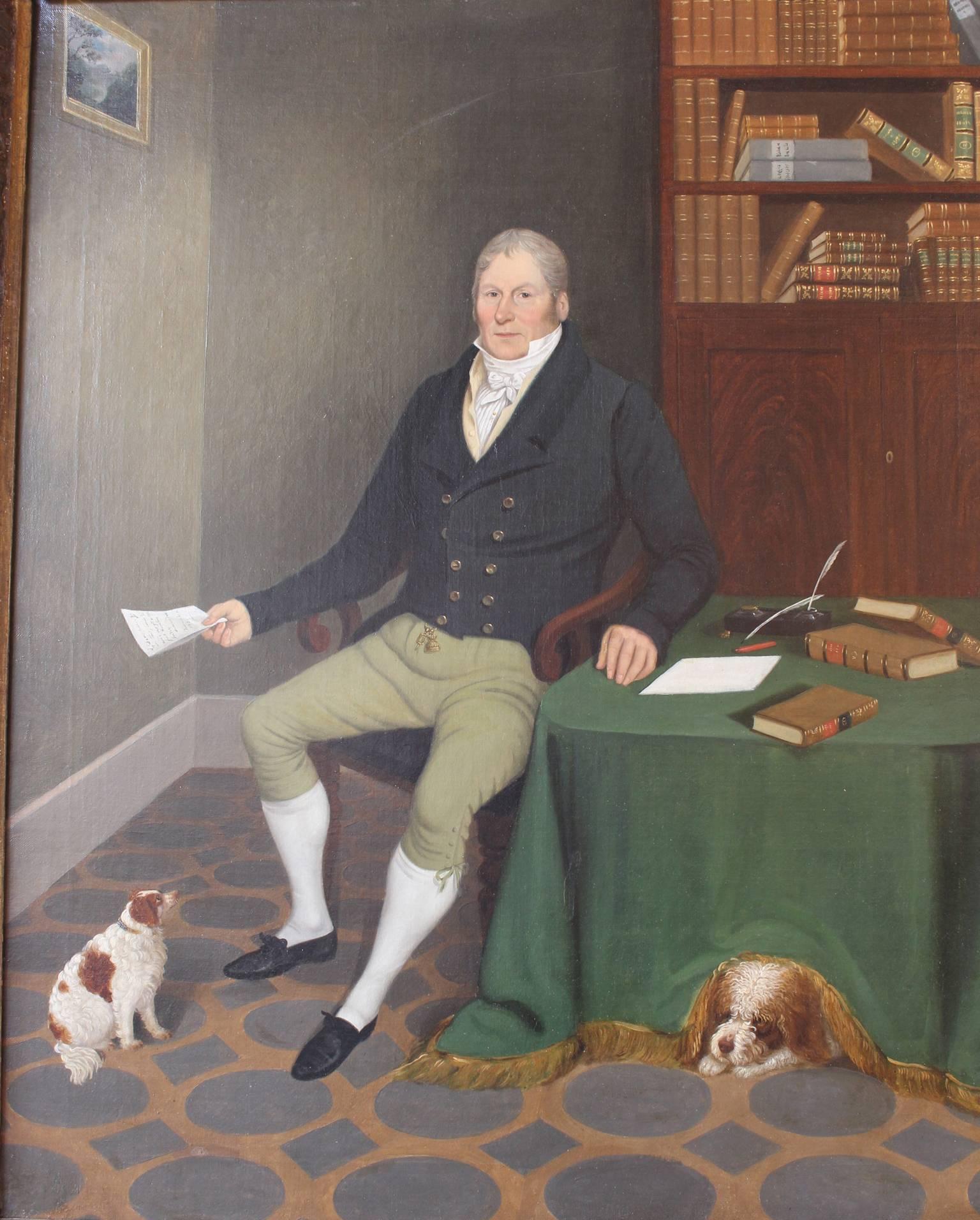 Regency Exceptional Painting of a Gentleman and His Dogs For Sale