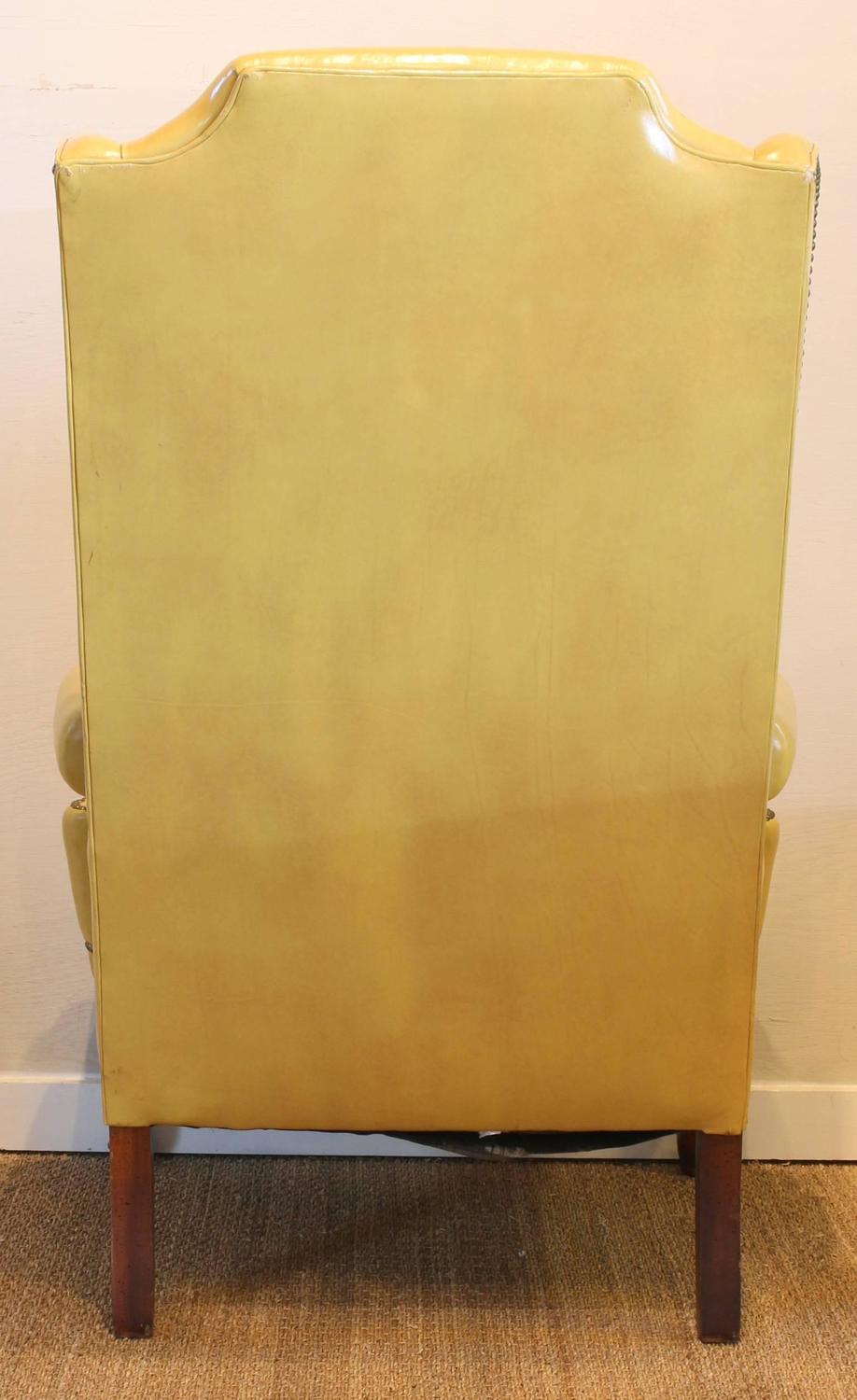 Mustard Yellow Leather Wing Chair at 1stdibs