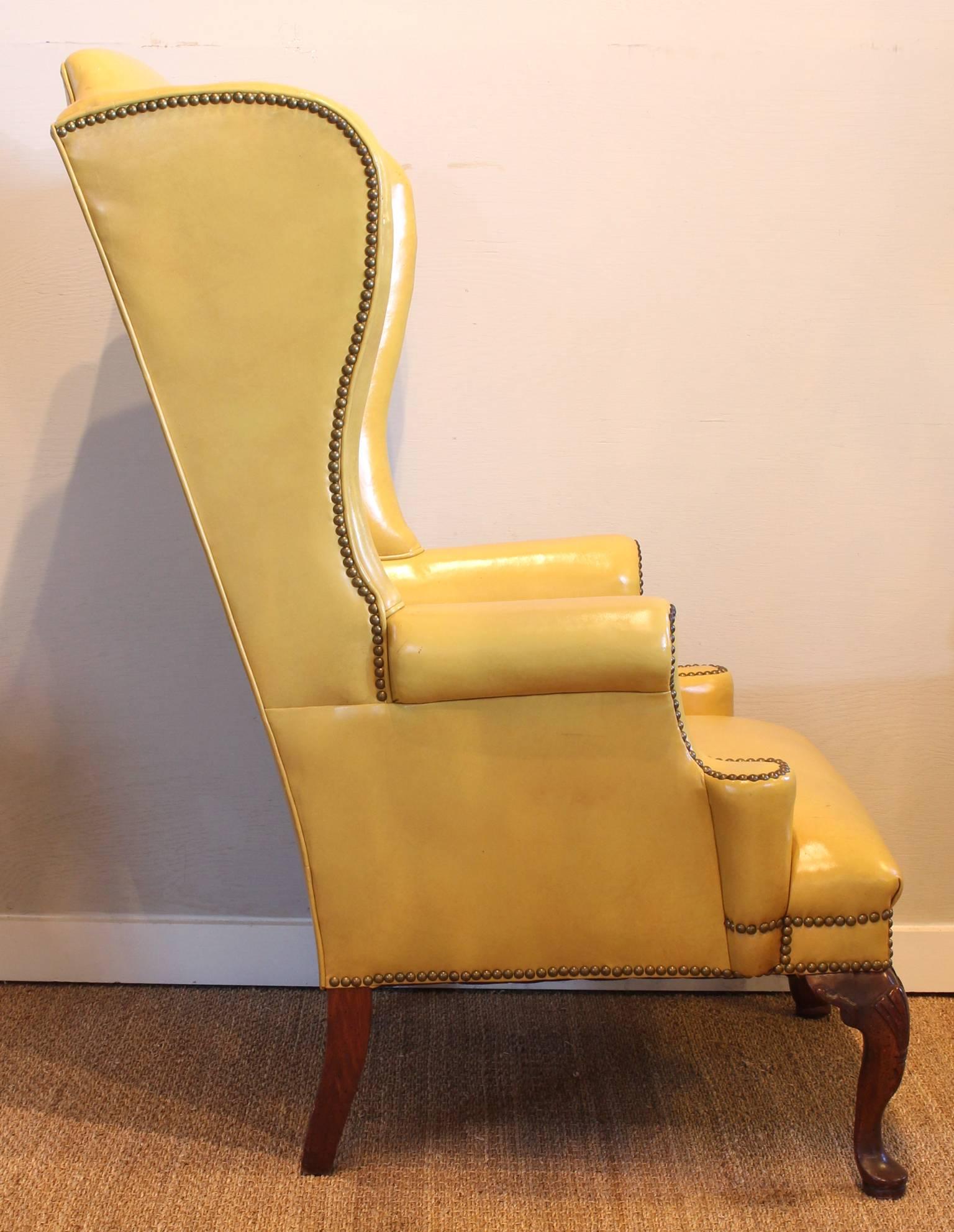 yellow leather wingback chair