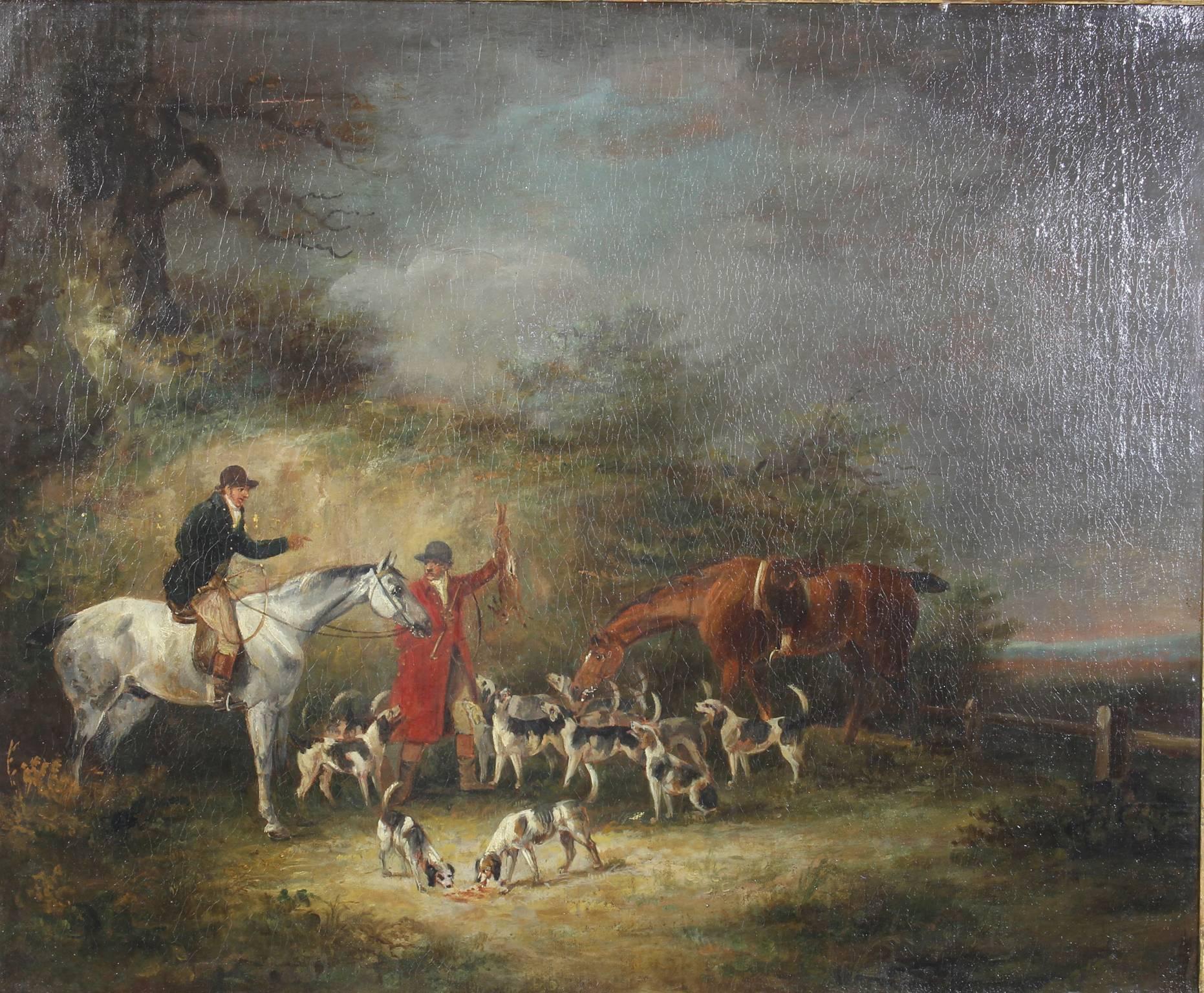 Sporting Art 19th Century English Oil on Canvas Hunt Scene