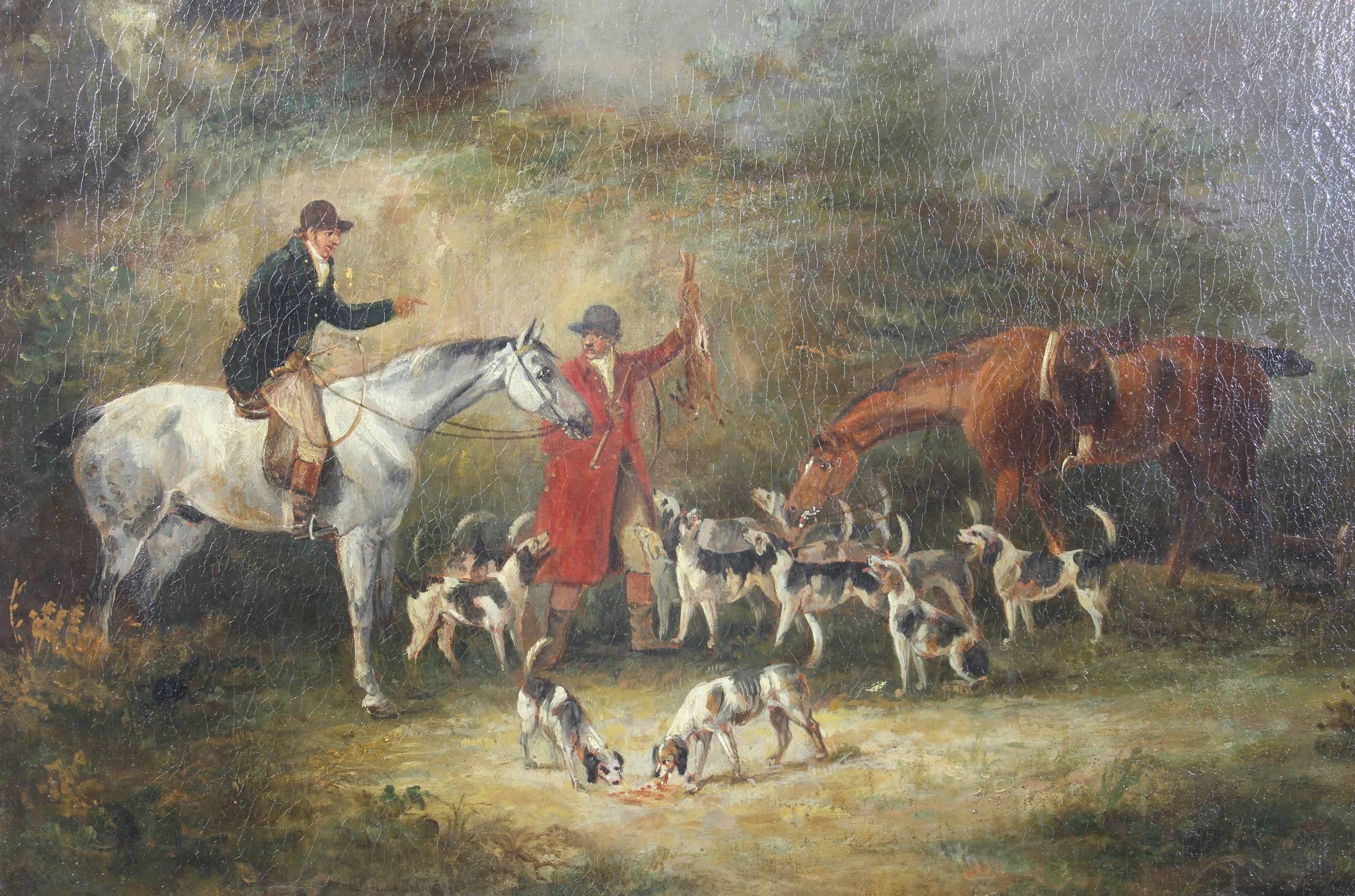 19th Century English Oil on Canvas Hunt Scene In Excellent Condition In Kilmarnock, VA