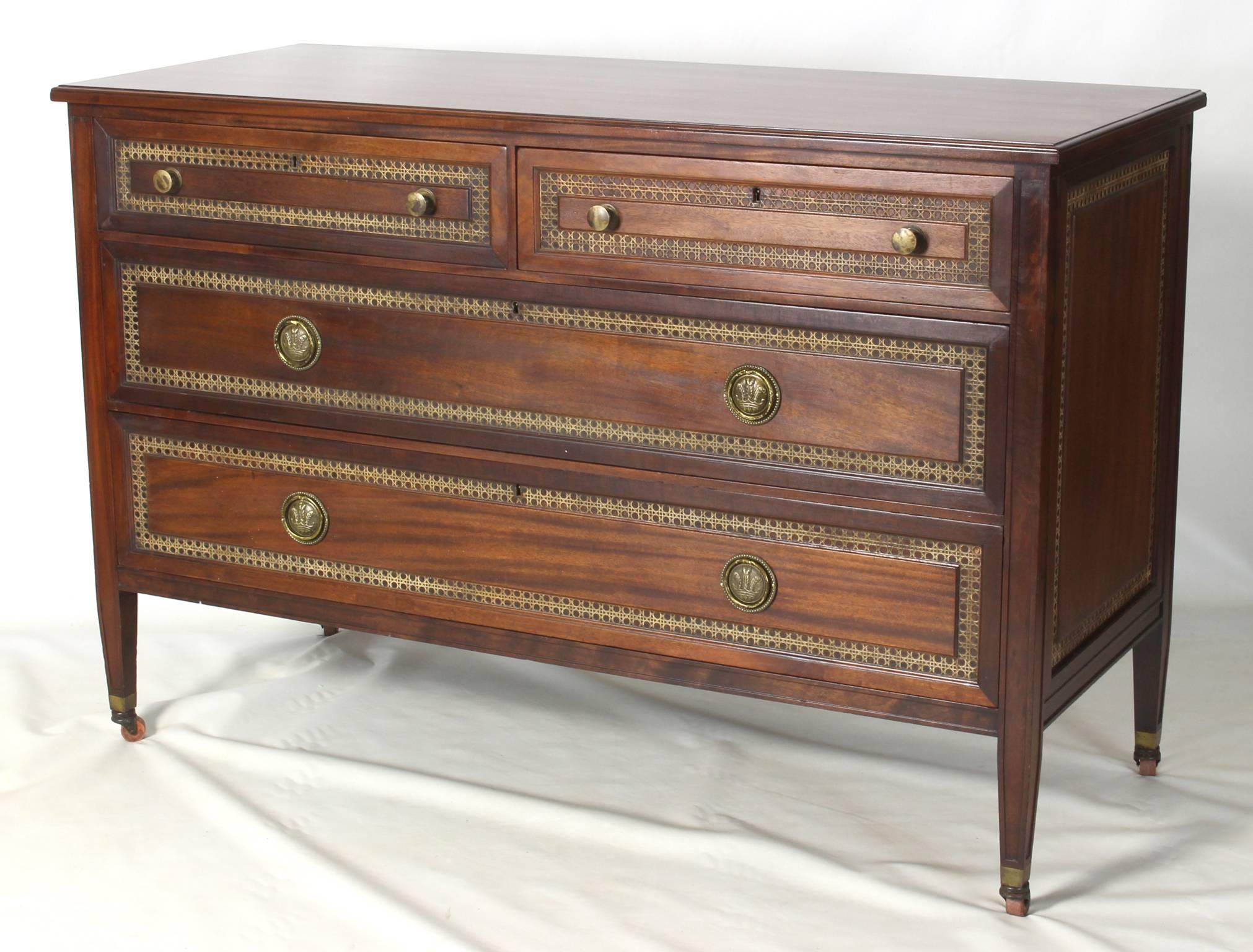 American Large Mahogany and Cane Chest of Drawers