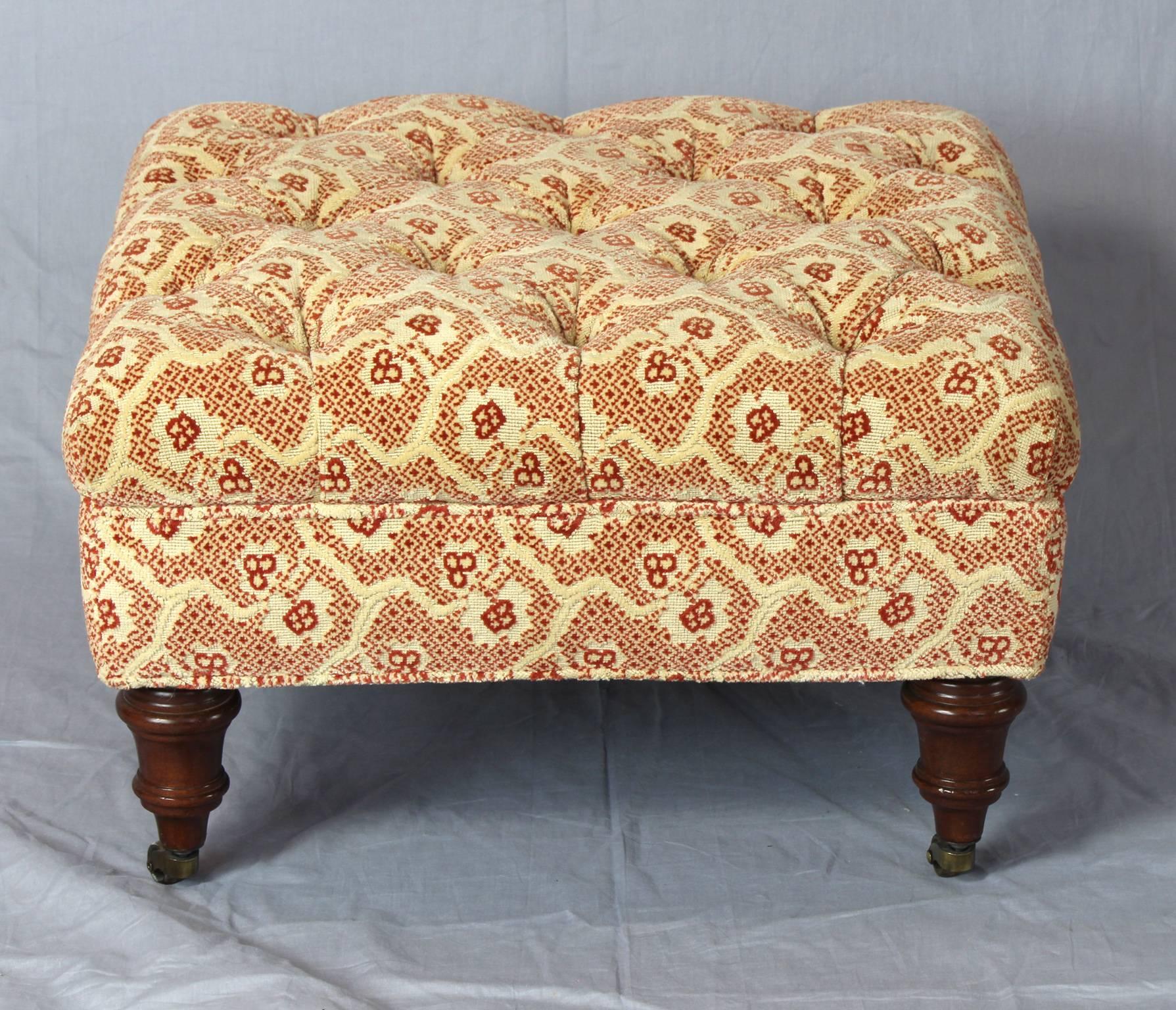 Edwardian Small Buttoned Footstool or Ottoman