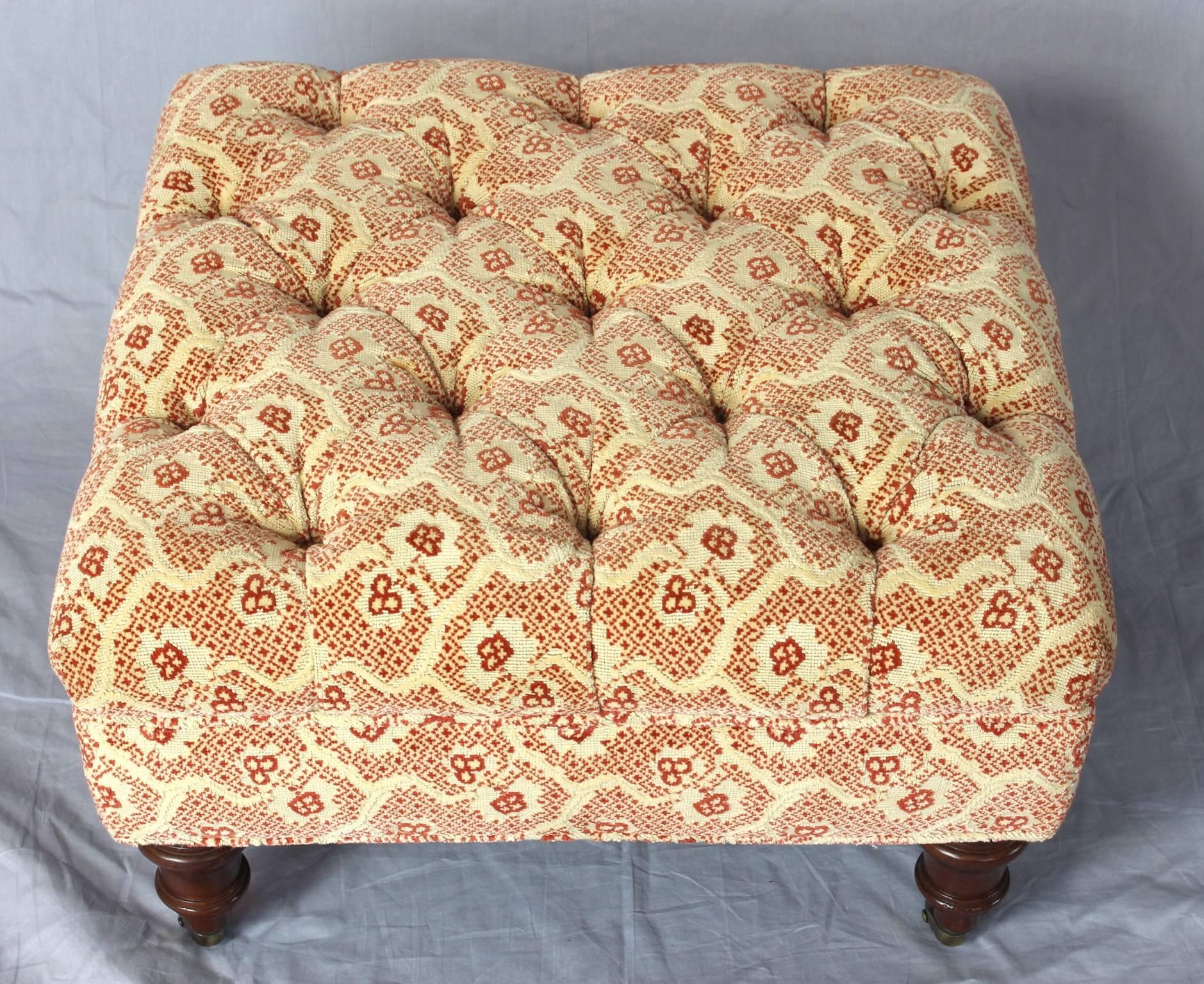 English Small Buttoned Footstool or Ottoman