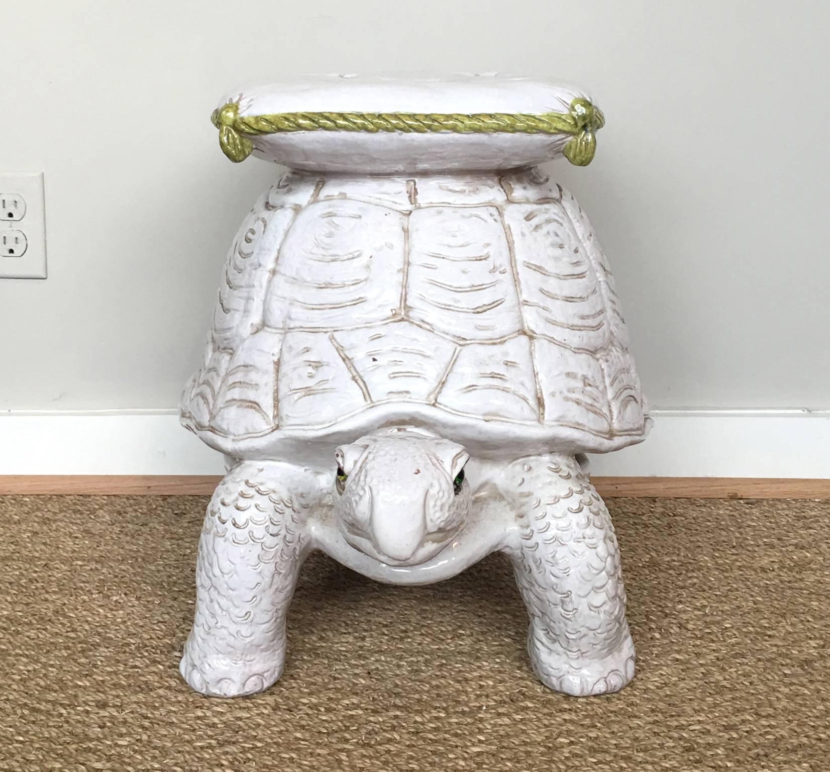 Whimsical Italian Glazed Ceramic Tortoise Garden Seat 2
