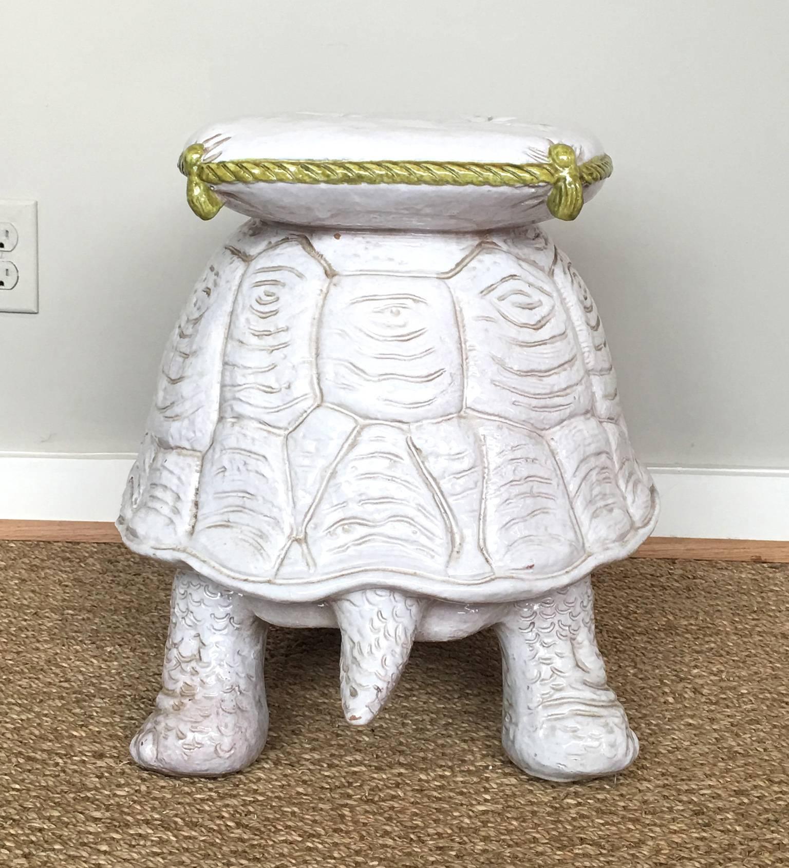 Whimsical Italian Glazed Ceramic Tortoise Garden Seat 3