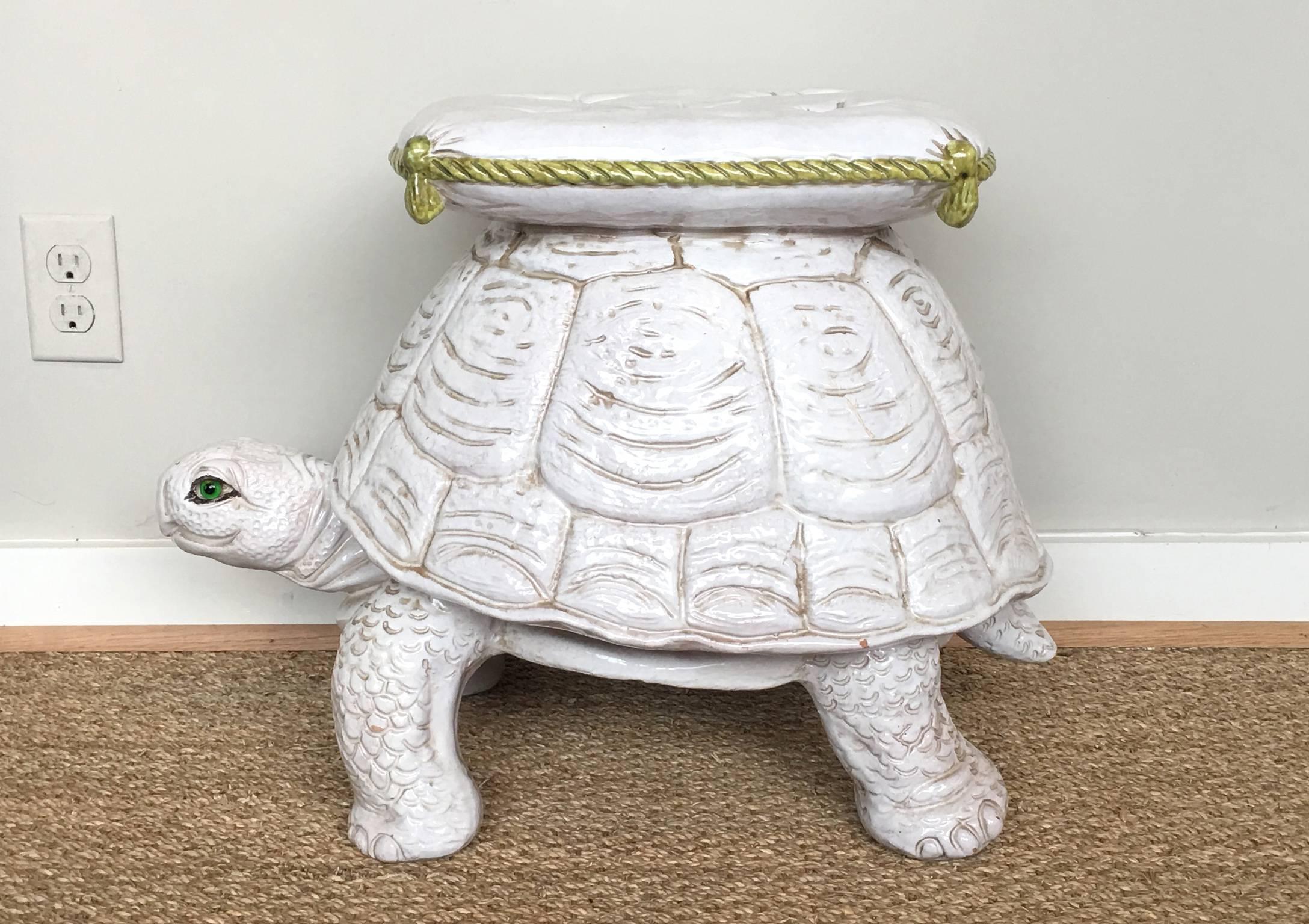 Whimsical Italian Glazed Ceramic Tortoise Garden Seat 1