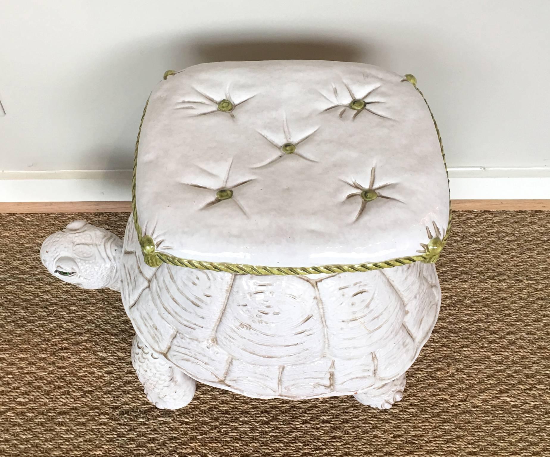 Mid-20th Century Whimsical Italian Glazed Ceramic Tortoise Garden Seat