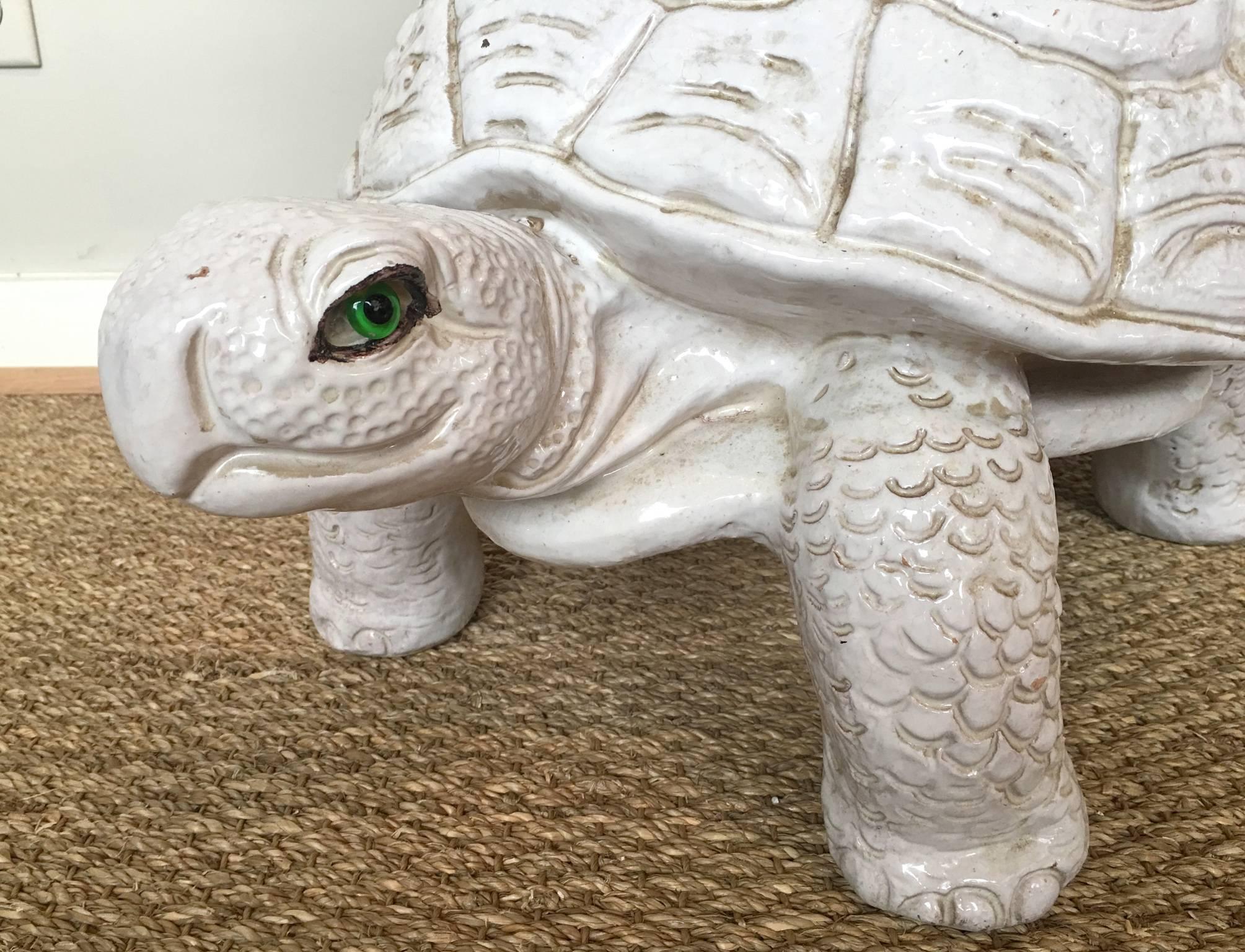 Whimsical Italian Glazed Ceramic Tortoise Garden Seat 4