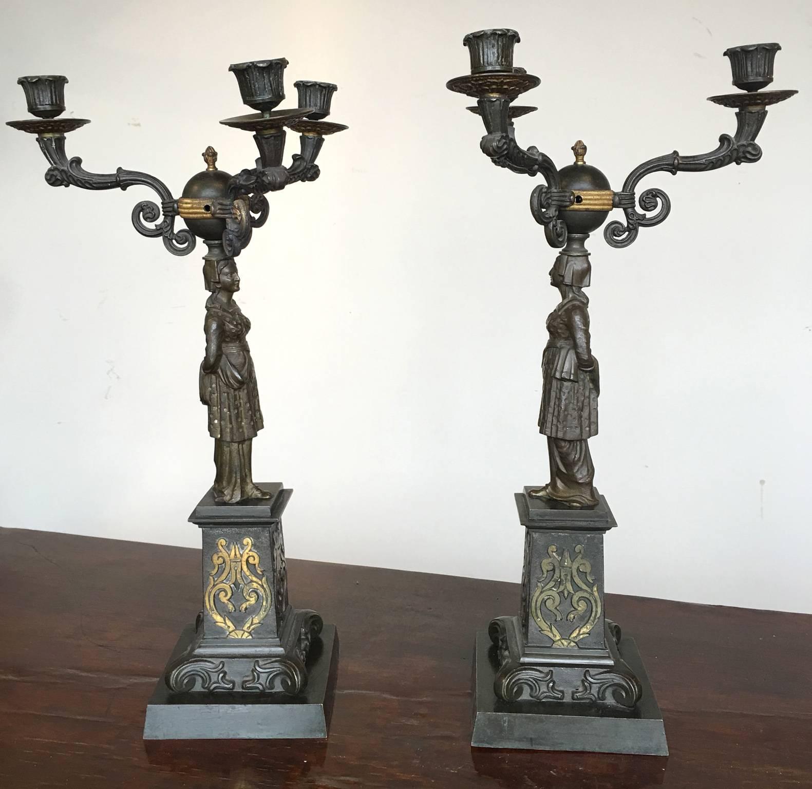French Pair of Mid-19th Century Figural Candelabra