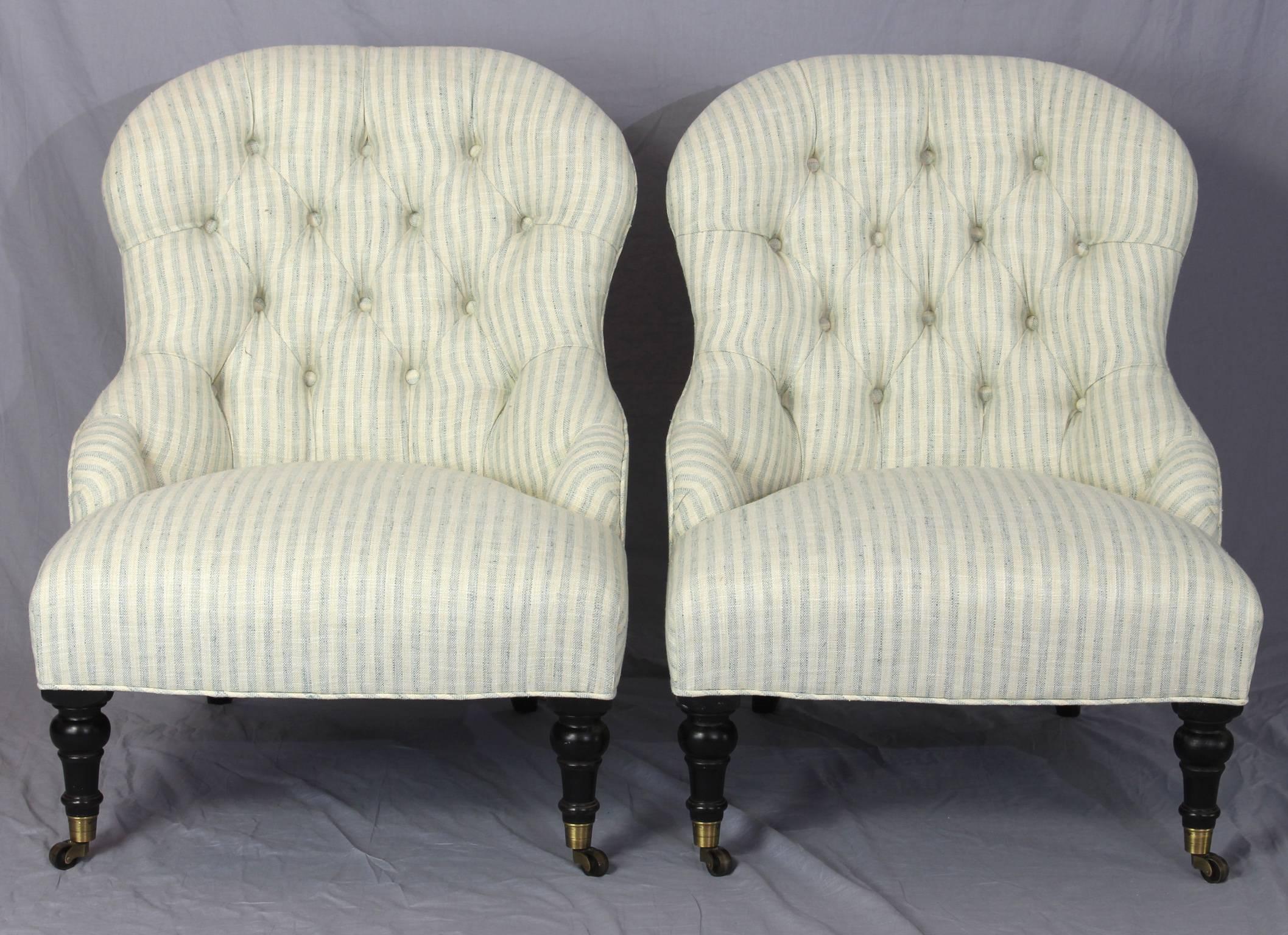 American Pair of Edwardian Style Slipper Chairs