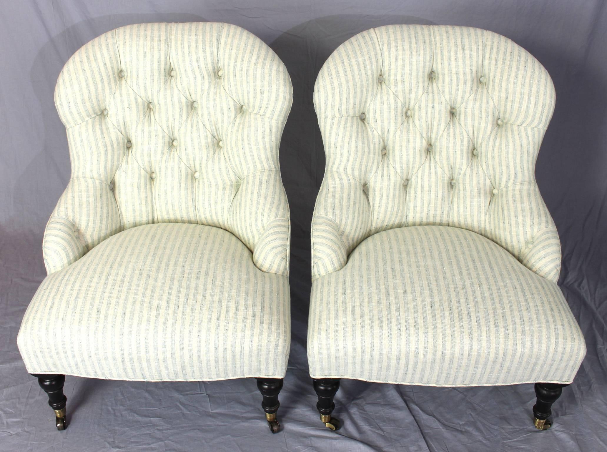 Pair of Edwardian Style Slipper Chairs 1