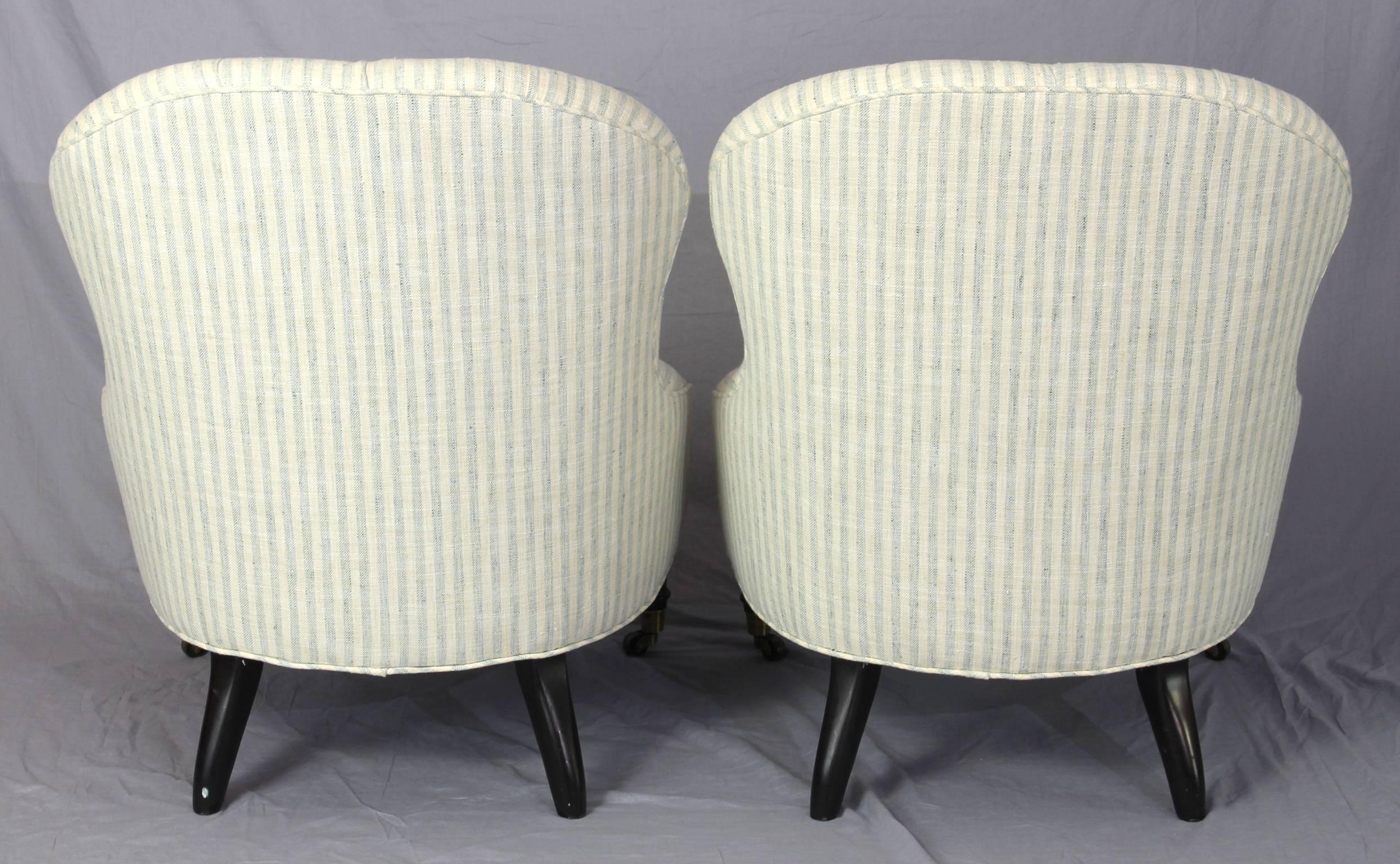 Late 20th Century Pair of Edwardian Style Slipper Chairs