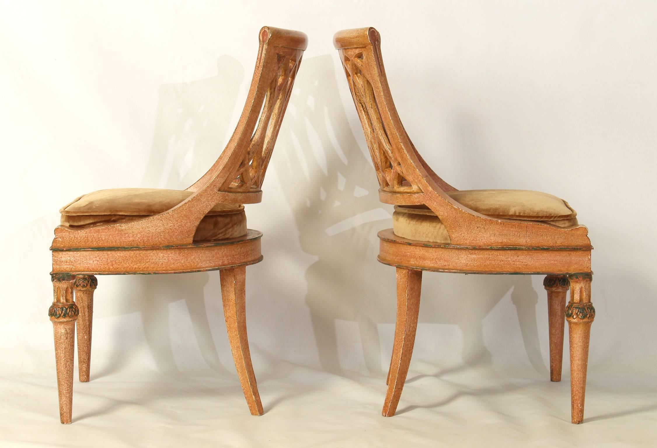 Pair of Diminutive Italian Carved Wood Slipper Chairs In Excellent Condition In Kilmarnock, VA