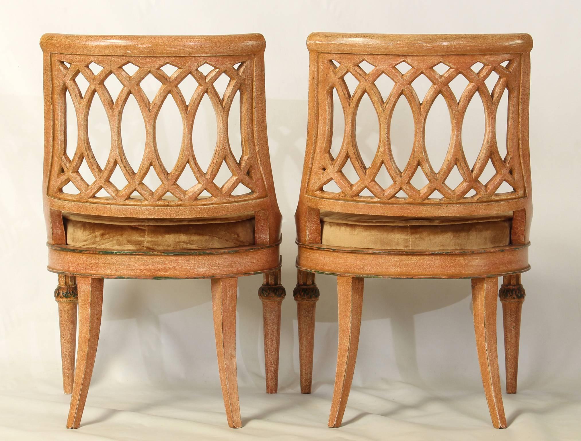 Pair of Diminutive Italian Carved Wood Slipper Chairs 1