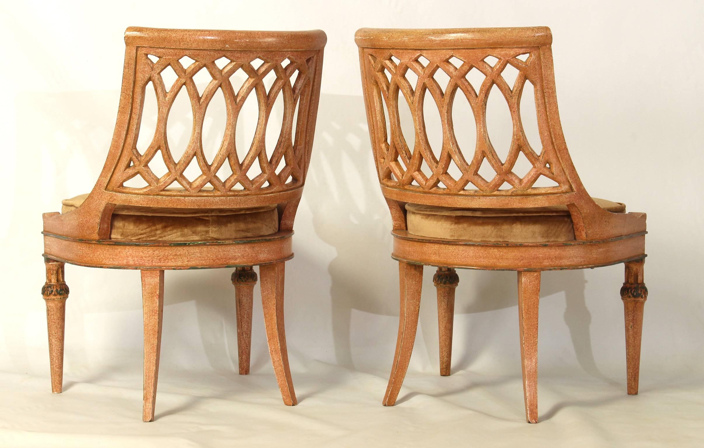 20th Century Pair of Diminutive Italian Carved Wood Slipper Chairs