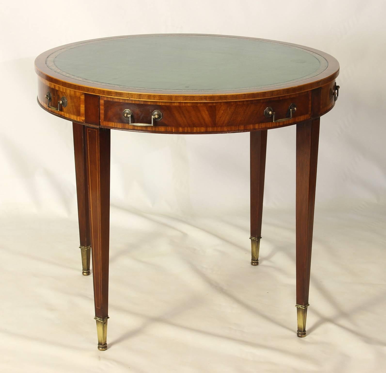 Early 20th Century Regency Style Leather Top Drum Table