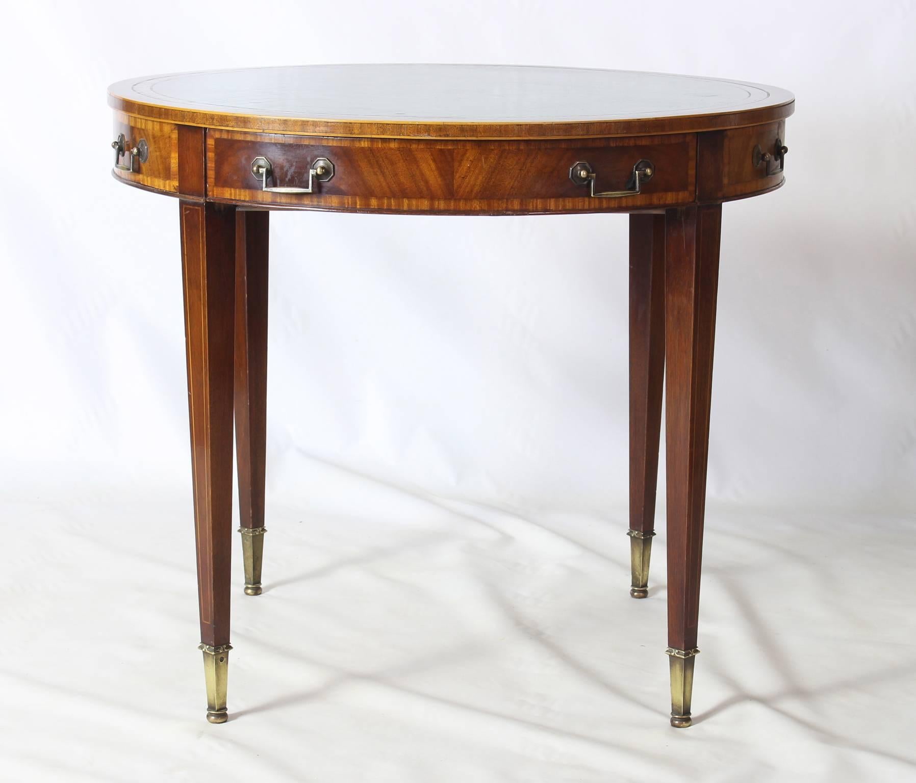 Regency Style Leather Top Drum Table In Excellent Condition In Kilmarnock, VA