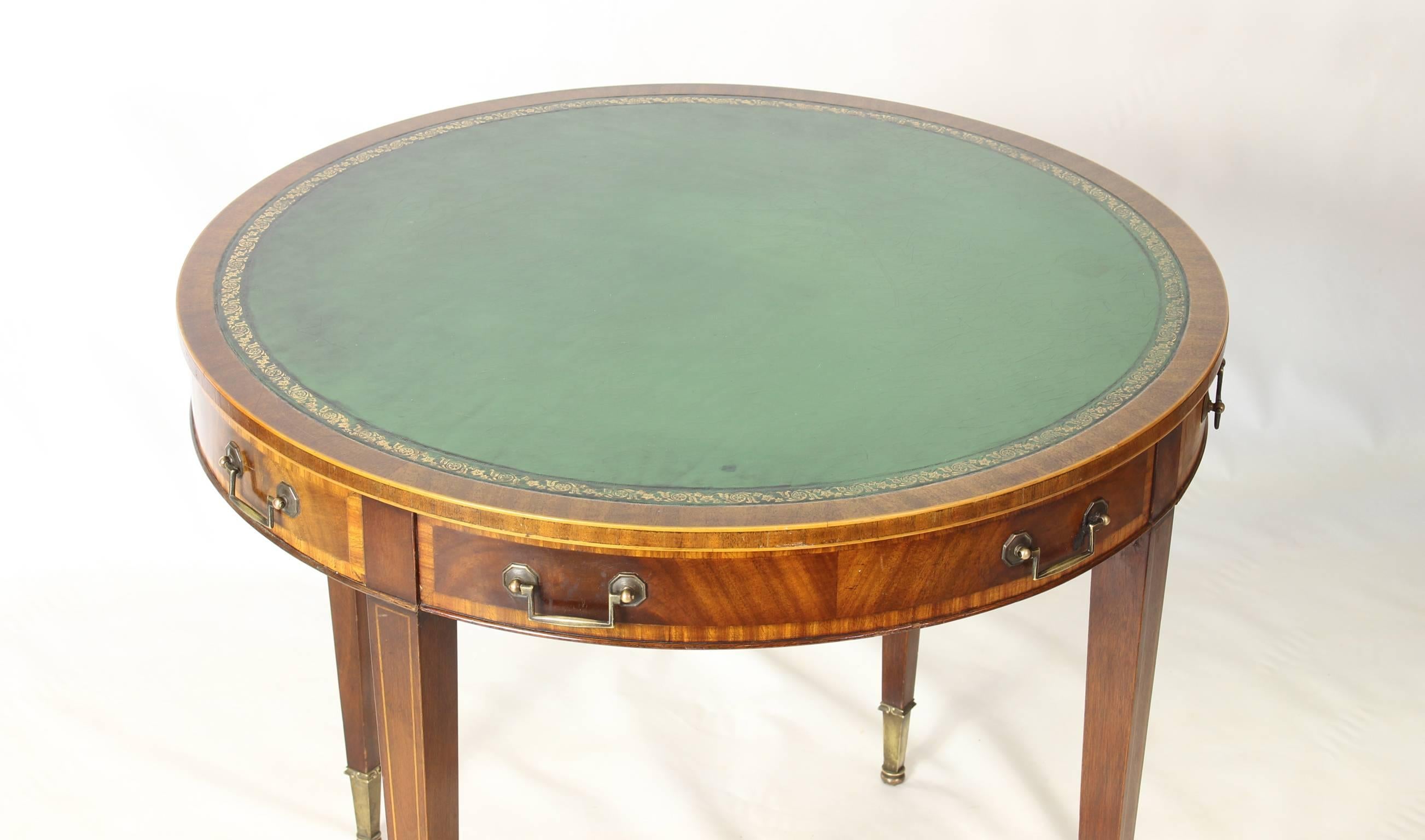Regency Style Leather Top Drum Table 2