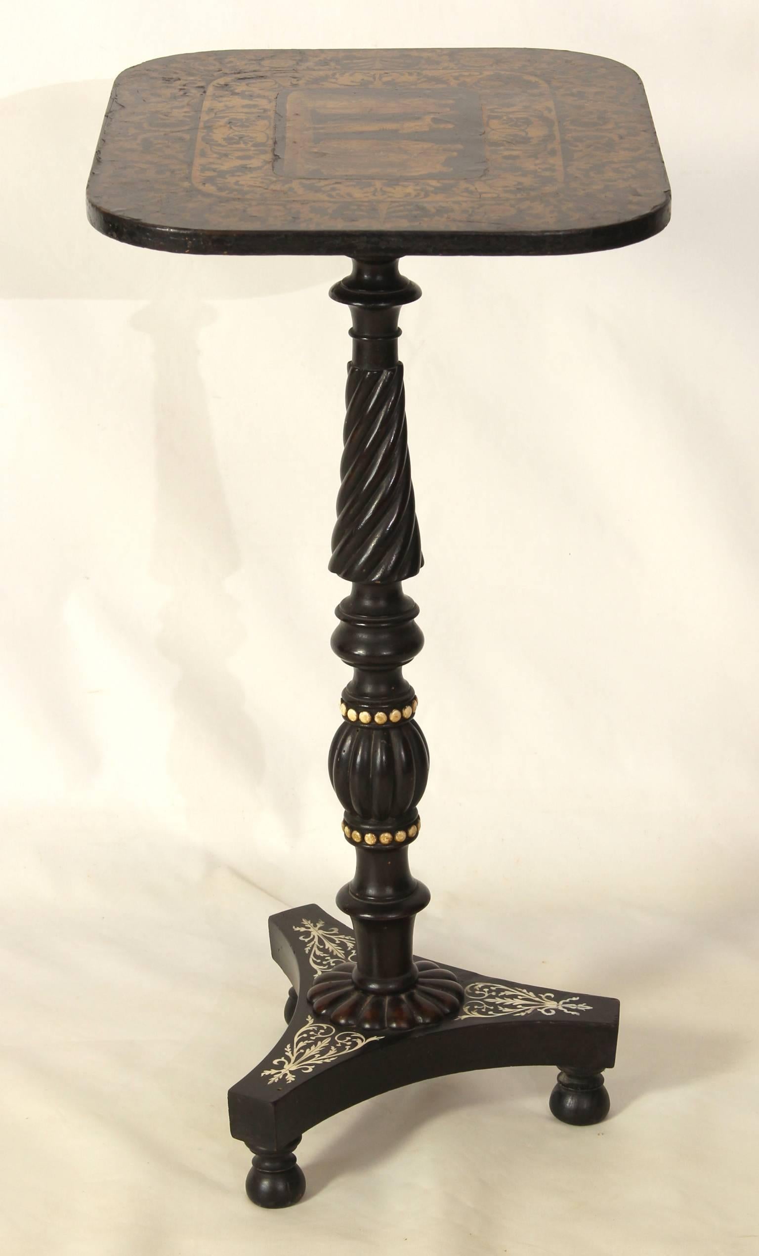 Early 19th Century Regency Penwork Pedestal Base Table