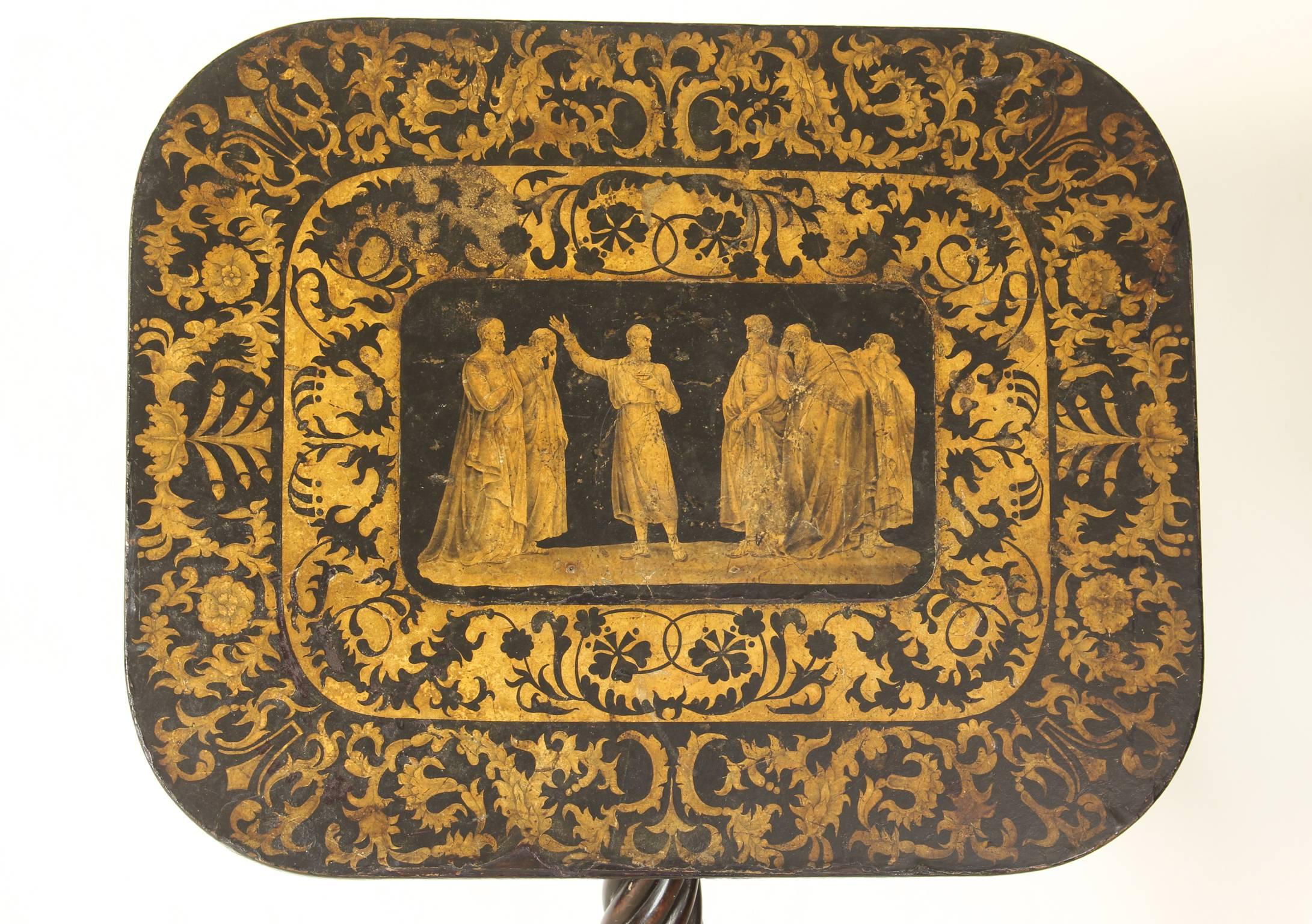 English Regency Penwork Pedestal Base Table