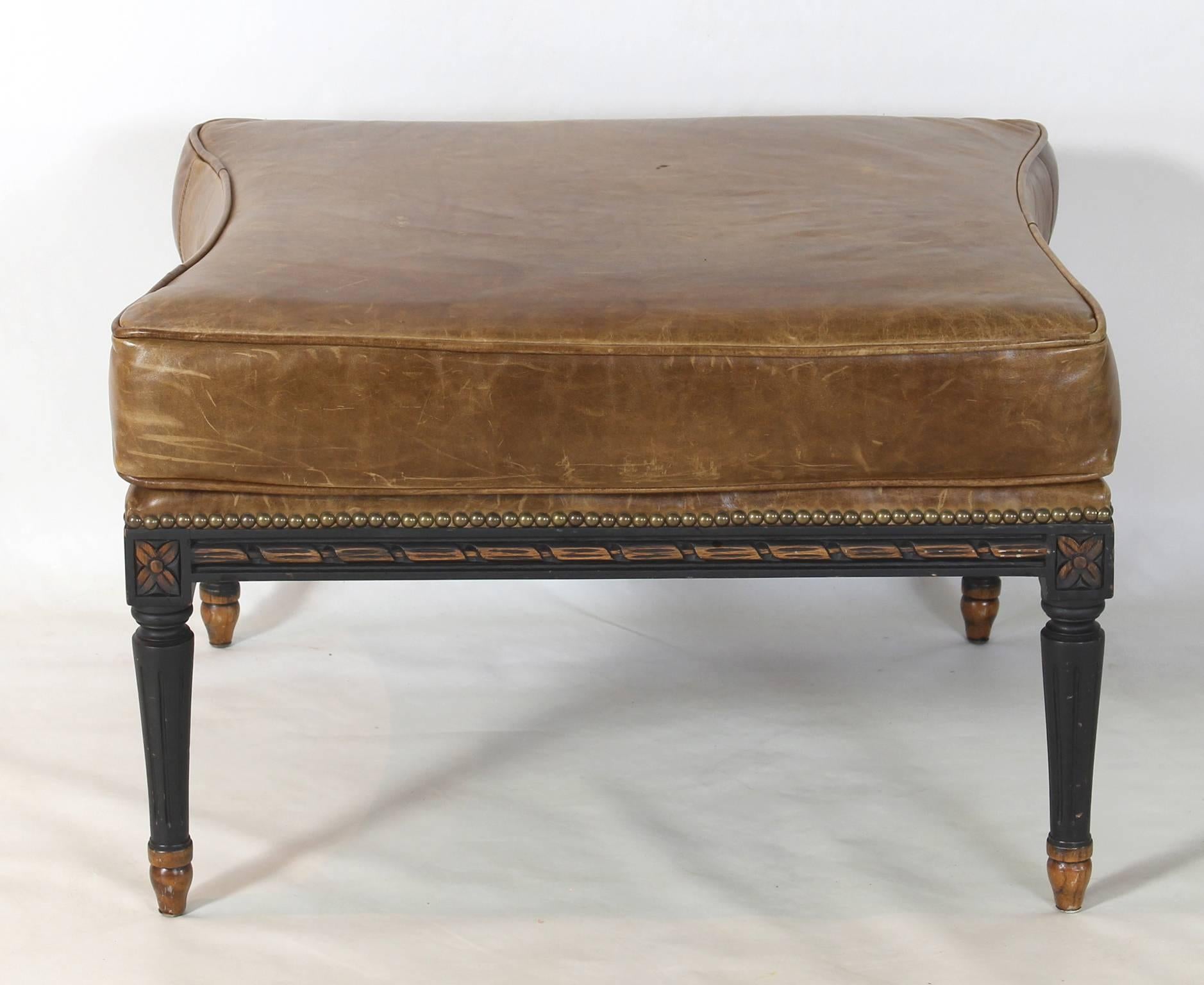American Large Leather Covered Regency Style Ottoman