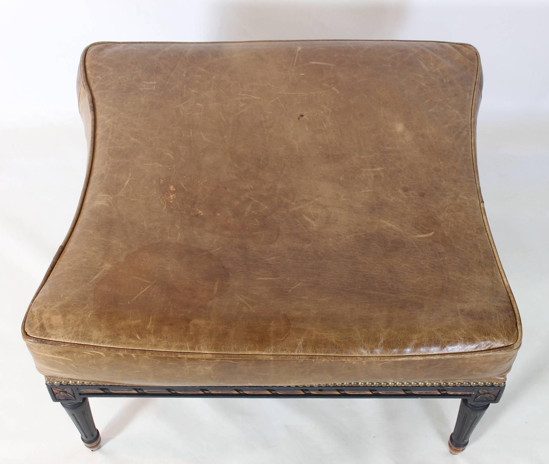 20th Century Large Leather Covered Regency Style Ottoman