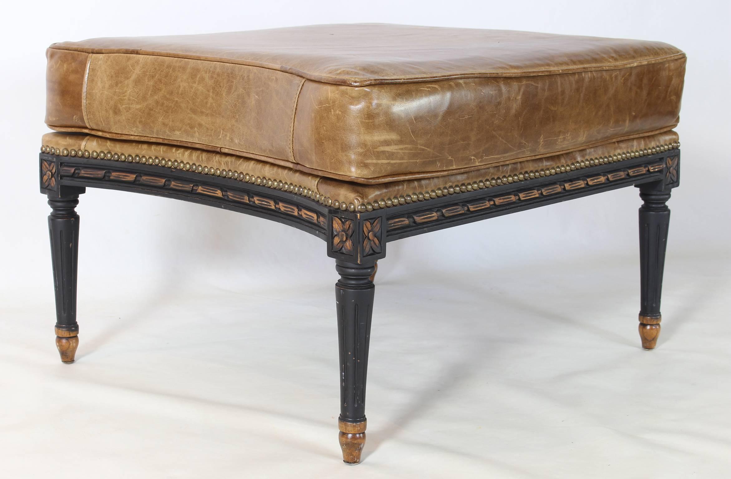 Large Leather Covered Regency Style Ottoman In Excellent Condition In Kilmarnock, VA