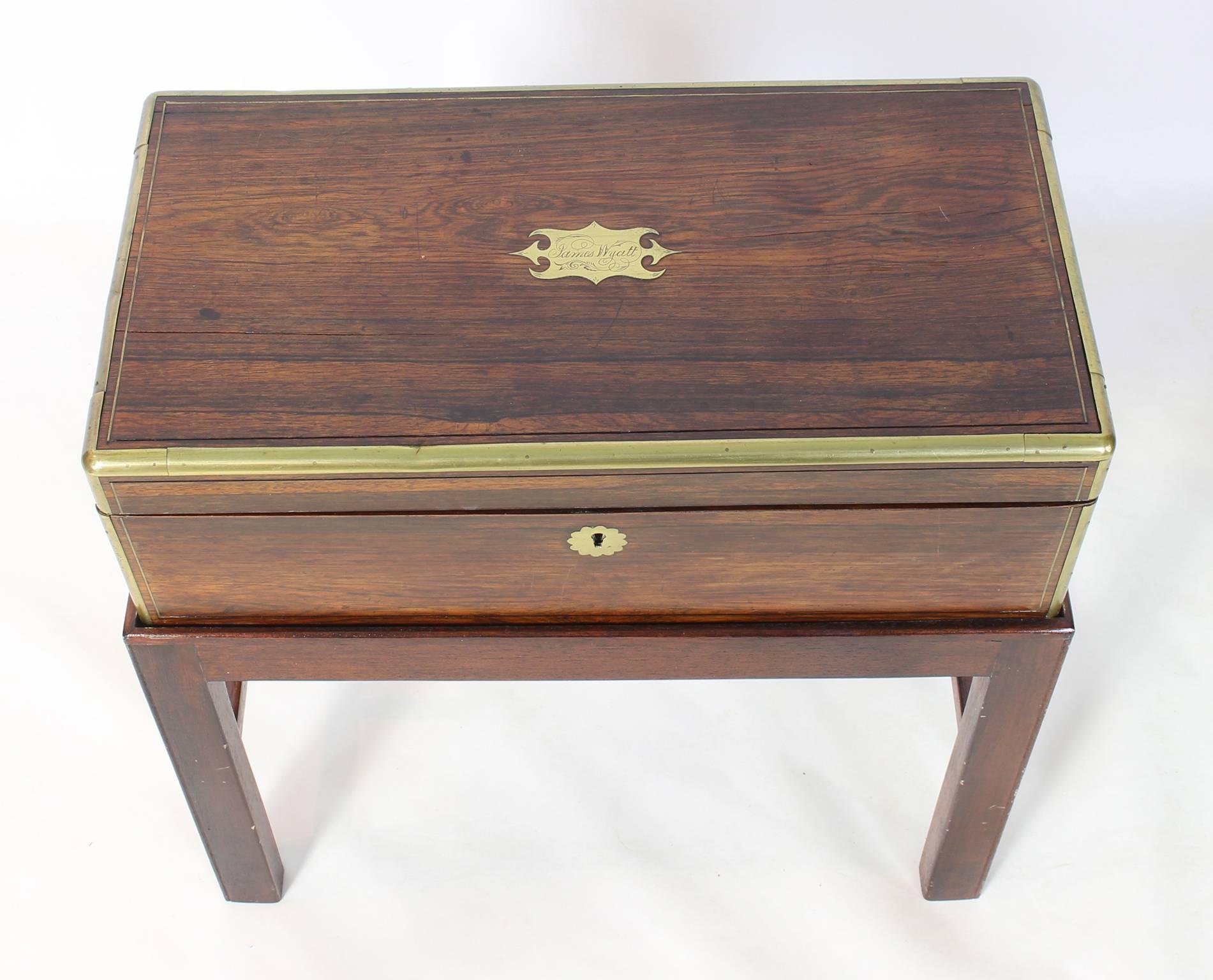 Mid-19th Century 19th Century English Writing Box on Stand Side Table For Sale