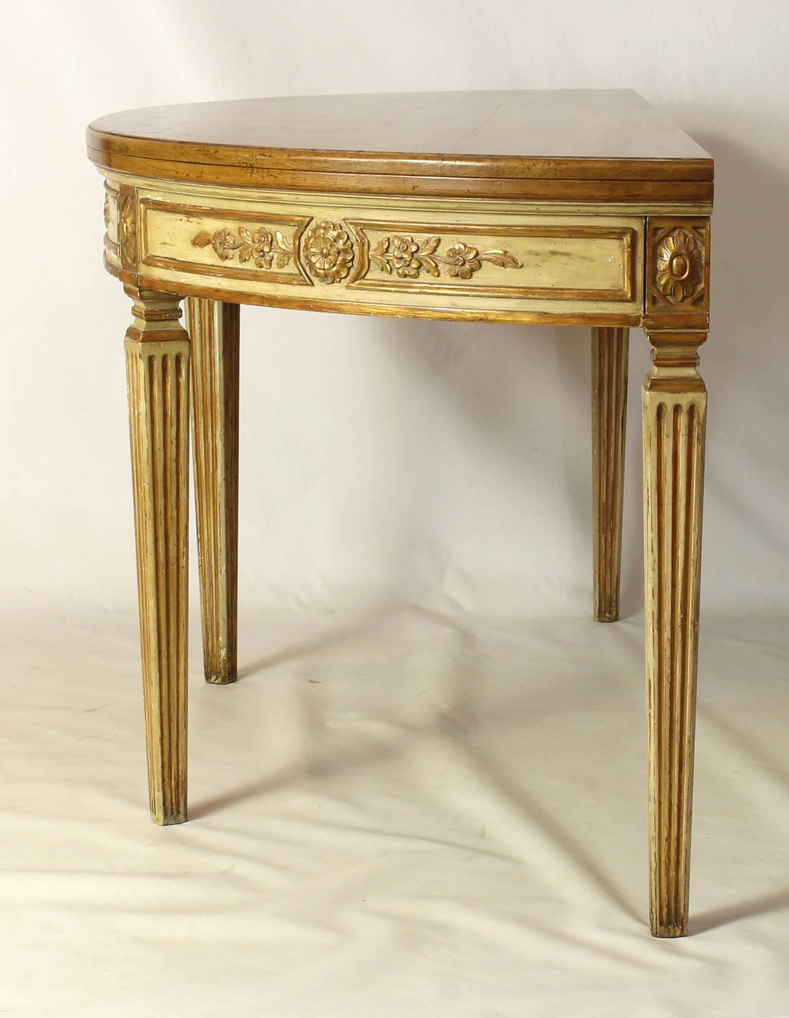 American Custom-Made Neoclassical Style Demilune Fold-Over Console Table