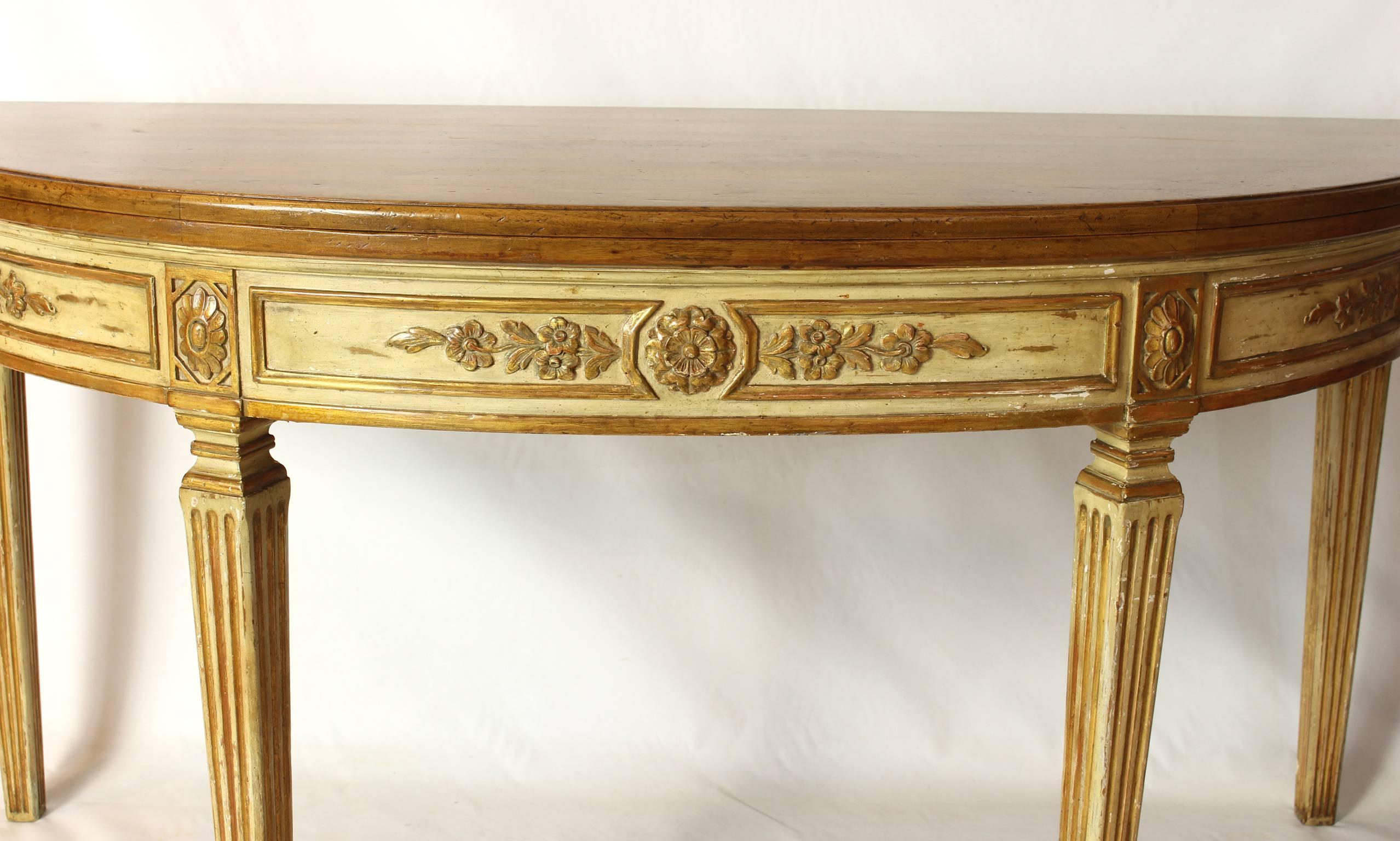 Custom-Made Neoclassical Style Demilune Fold-Over Console Table 1