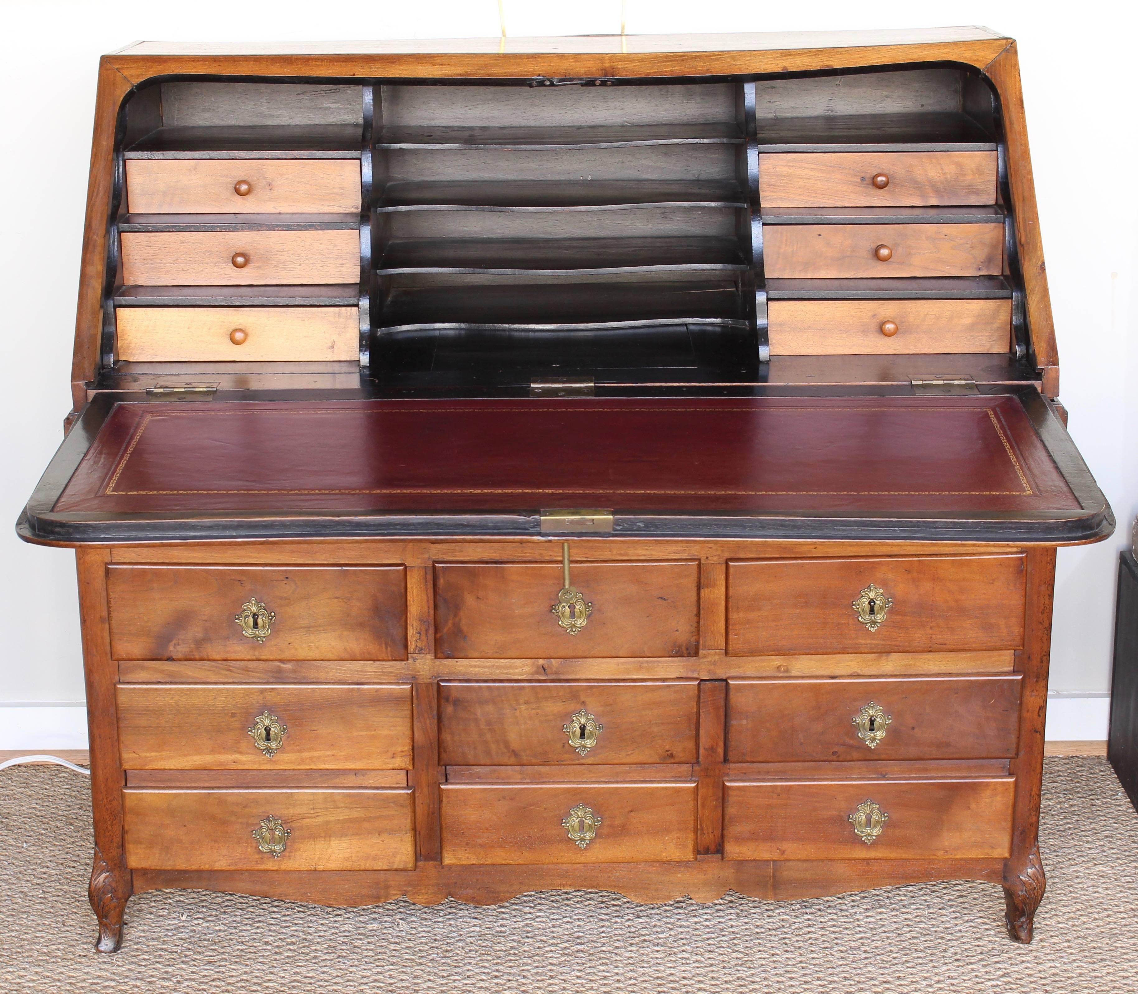 French Provincial Louis XV Period Fruitwood Drop Front Desk For Sale