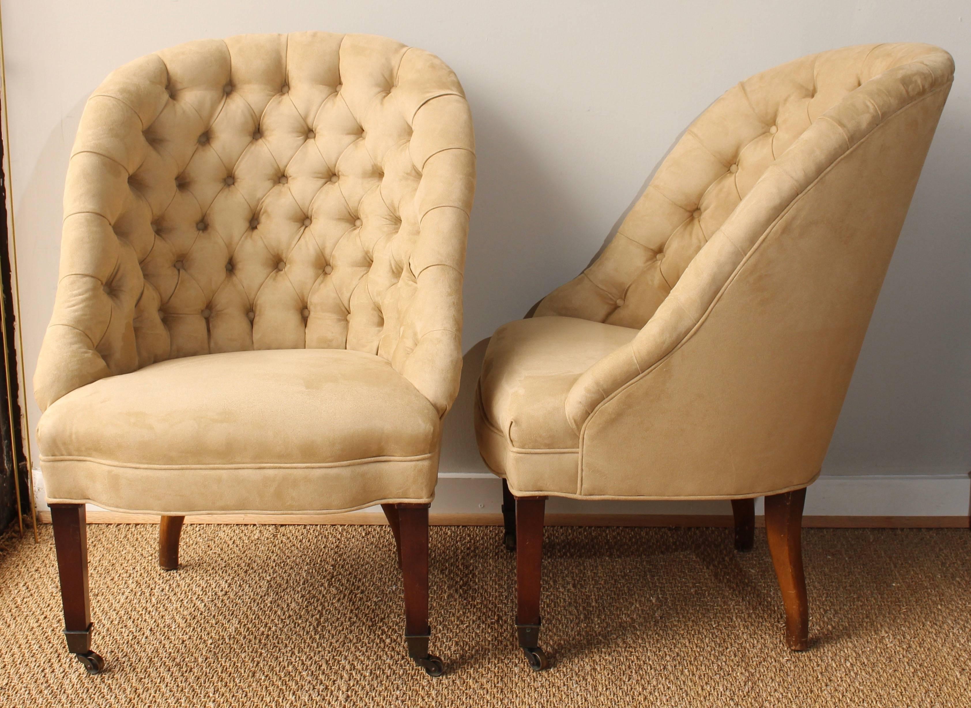 American Pair of Buttoned Back Slipper Chairs