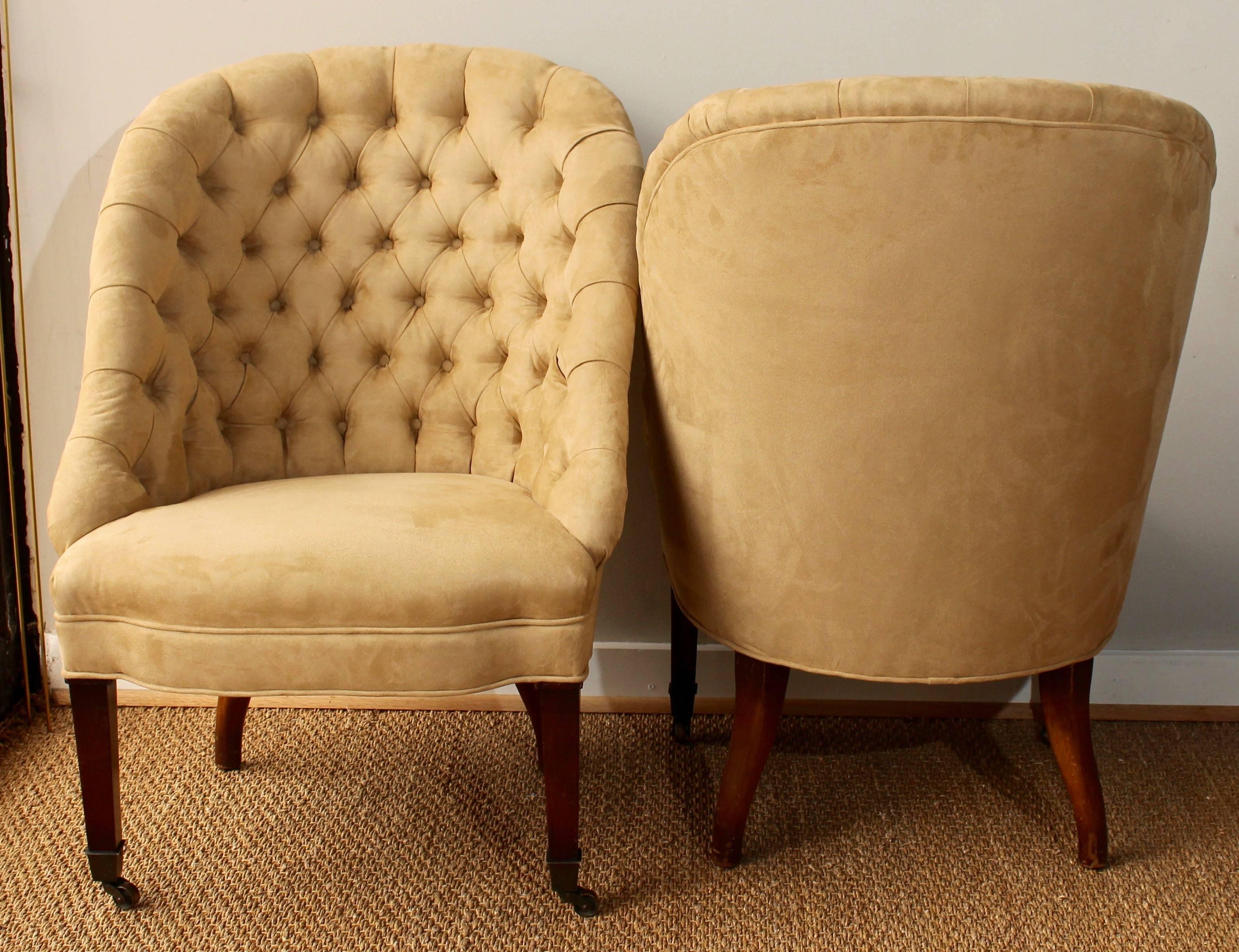 20th Century Pair of Buttoned Back Slipper Chairs