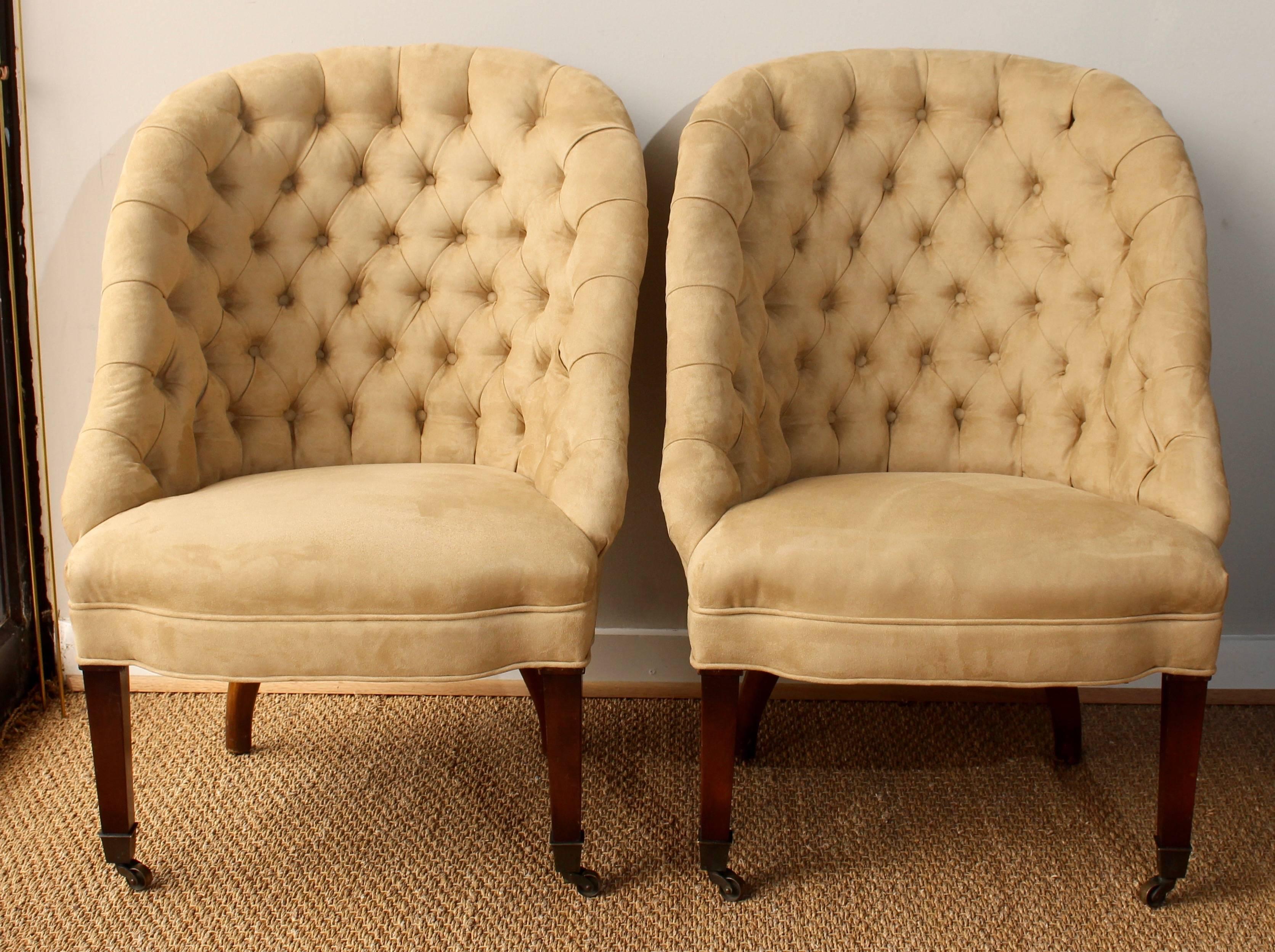 Regency Pair of Buttoned Back Slipper Chairs